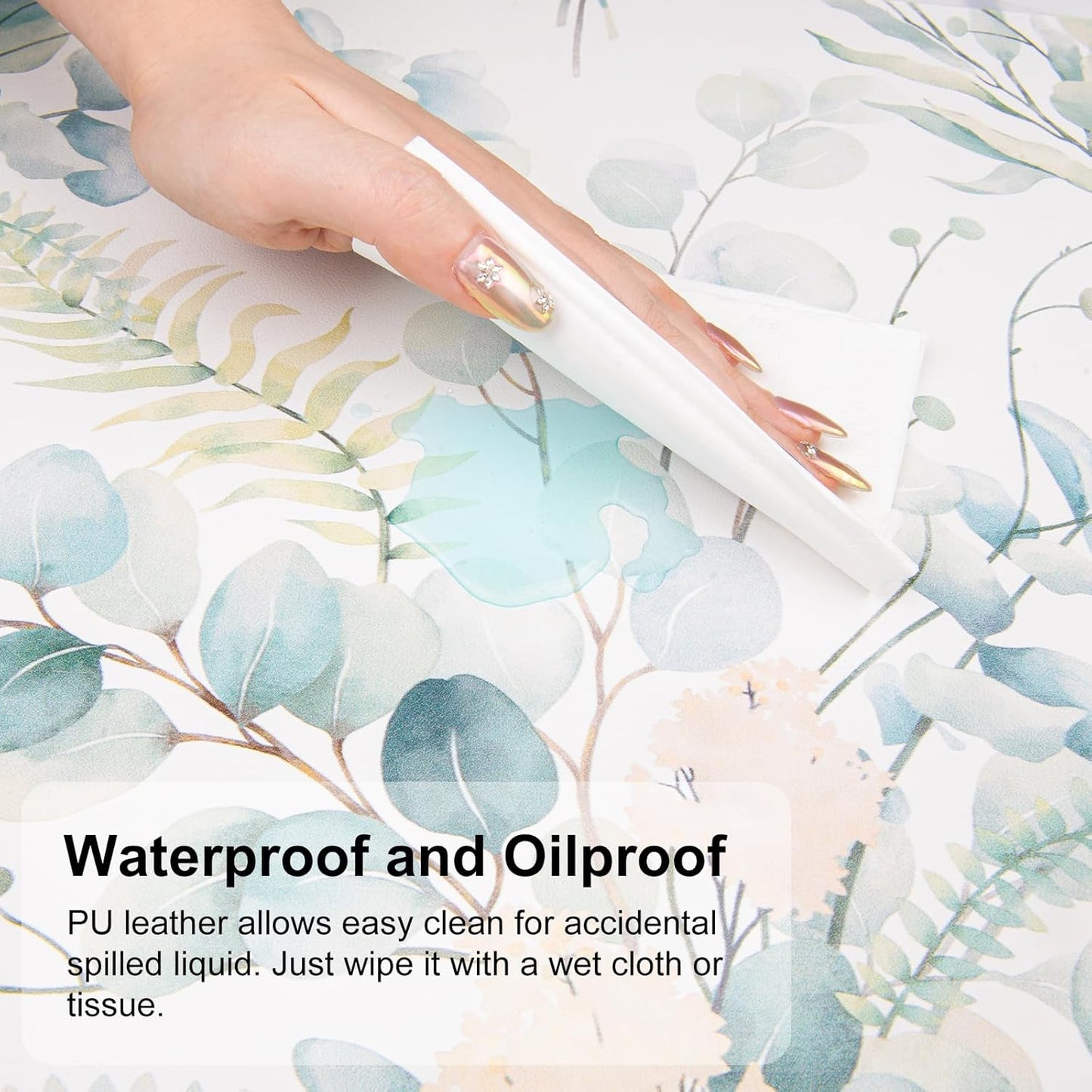 QIYI Large Mouse Pad for Desk, Cute Desk Mat for Desktop, Women Girls Green Office Décor Desk Accessories, PU Leather Waterproof Gaming Mousepad, Eucalyptus Leaf Desk Pad Computer Mat, 31.5" x 11.8"