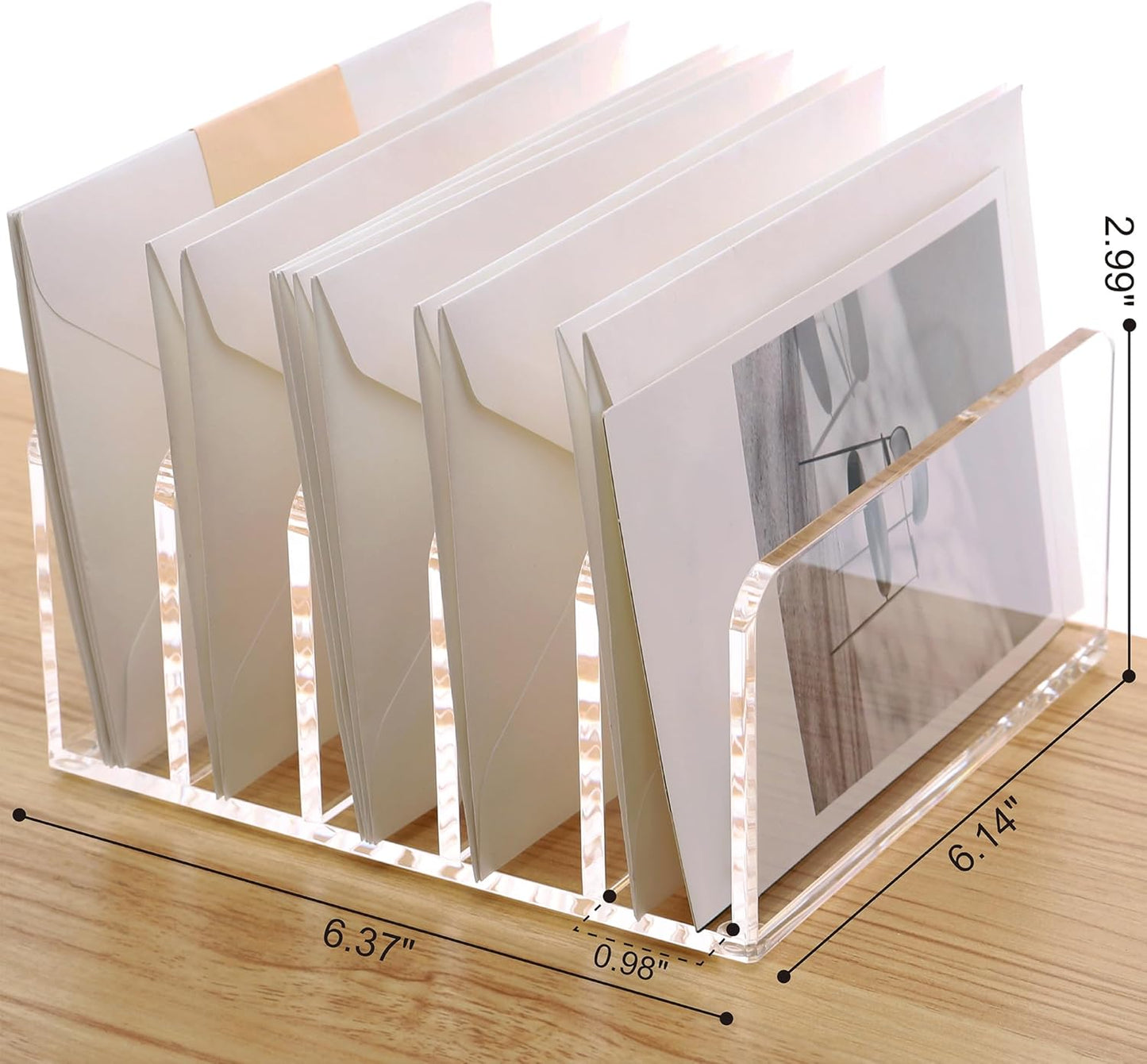 SANRUI Clear Desktop File Organizer, 5 Compartments Acrylic Office Document Sorter Mails Storage, Multifunction Letter Folder Racks Holders for Office,Home, School Desk Organization