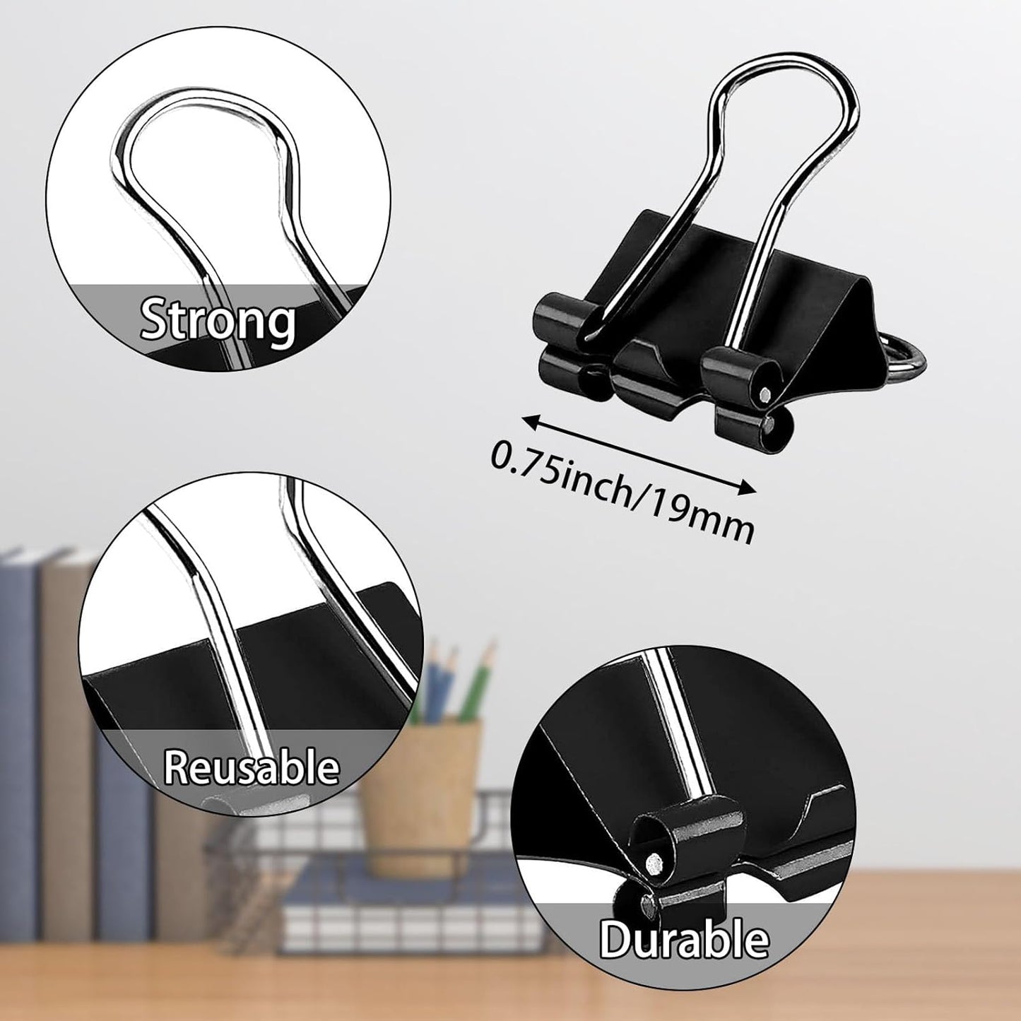 SANNIX 75 PCS Mini Binder Clips, 3/4 inch 19mm Binder Clips Black Paper Clamps Small Size for Office Home School