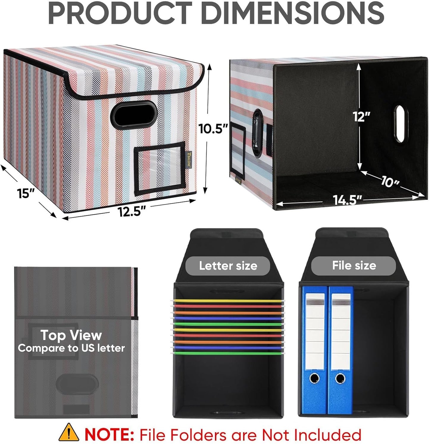 BALEINE File Organizer Box with Lid, Collapsible File Folder Organizer with Plastic Slide, Hanging File Folder Box for Office Document Storage (1 Pack, Color Stripe)