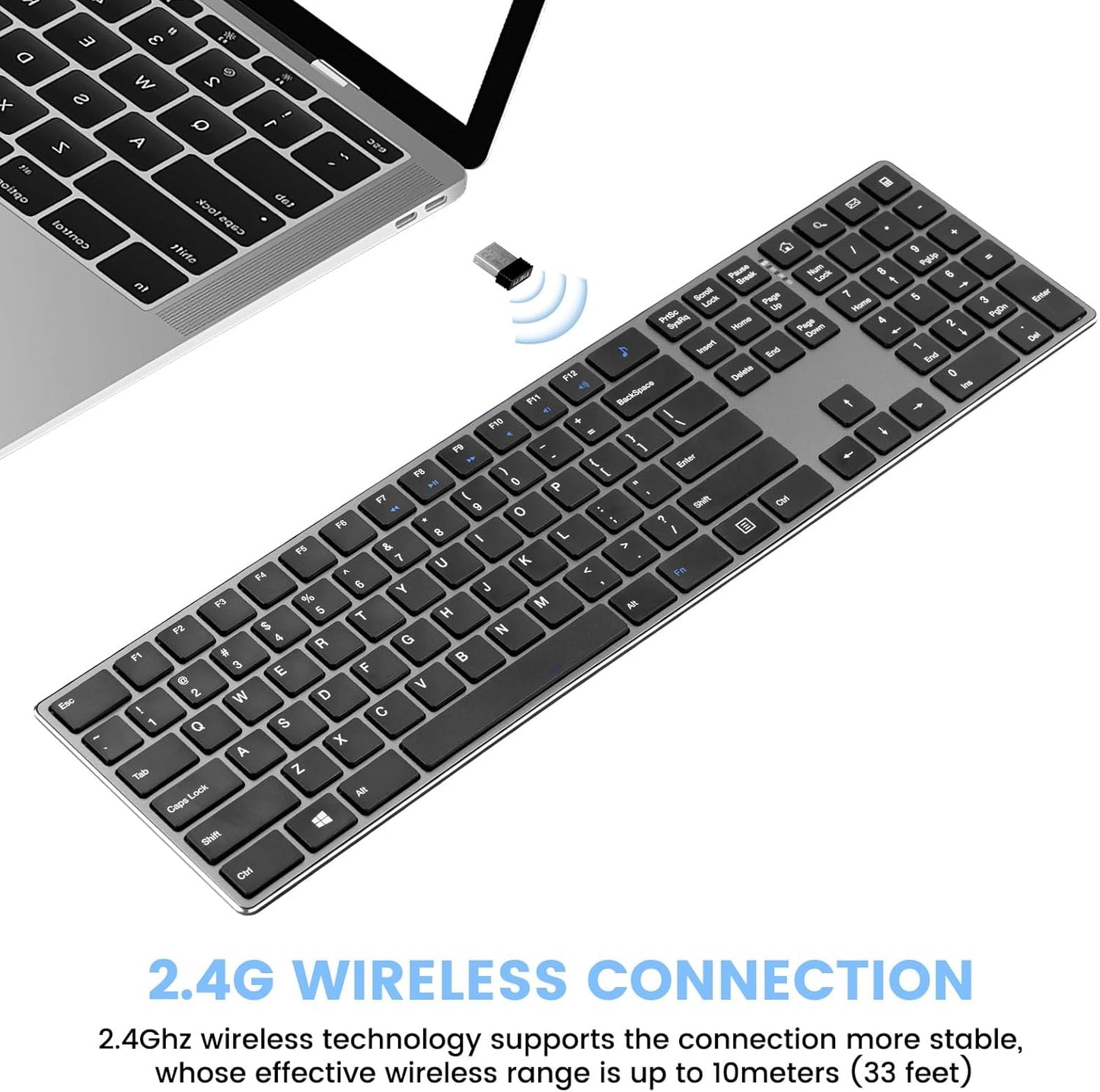 K01R Wireless Keyboard, 2.4G Slim and Compact Wireless Keyboard with Numeric Keypad, Long Battery Life, Lag-Free for PC Laptop Computer Windows, Space Grey