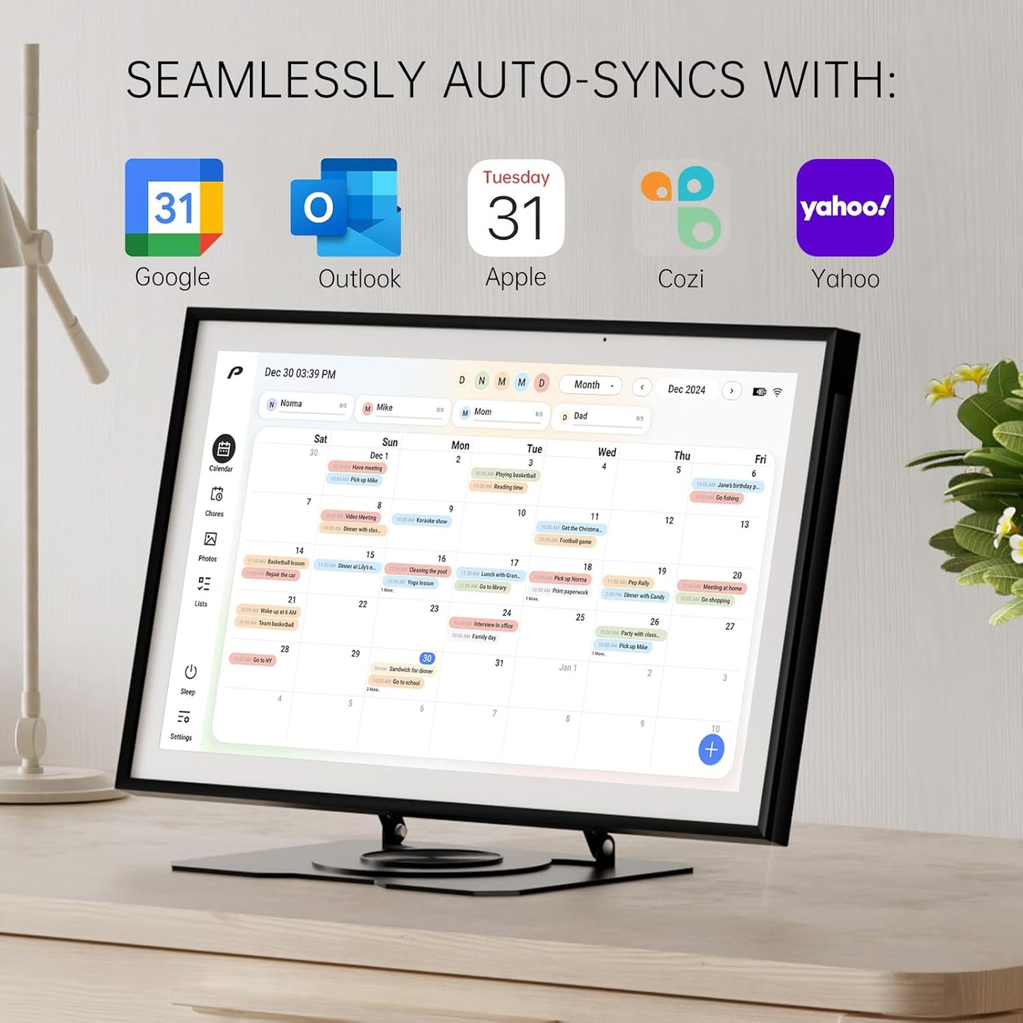 Pronext Calendar, 15.6 inch Digital Calendar & Chore Chart, Rechargeable Full HD Touchscreen Display, Portable Smart Family Organizer, Event Planner, Perfect for Family Schedules - Wall Mount Included, No Subscription