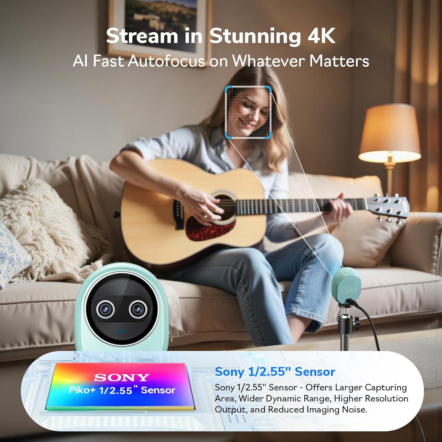 EMEET Piko+ Webcam 4K, World's 1st Dual-Camera AI-Powered 4K Camera, 1/2.55'' Sony Sensor, 3 Mics&3 Sound Modes, Panda Magnetic Privacy Cover, USB C-C&C-A, Ideal for Livestreamers and Content Creators