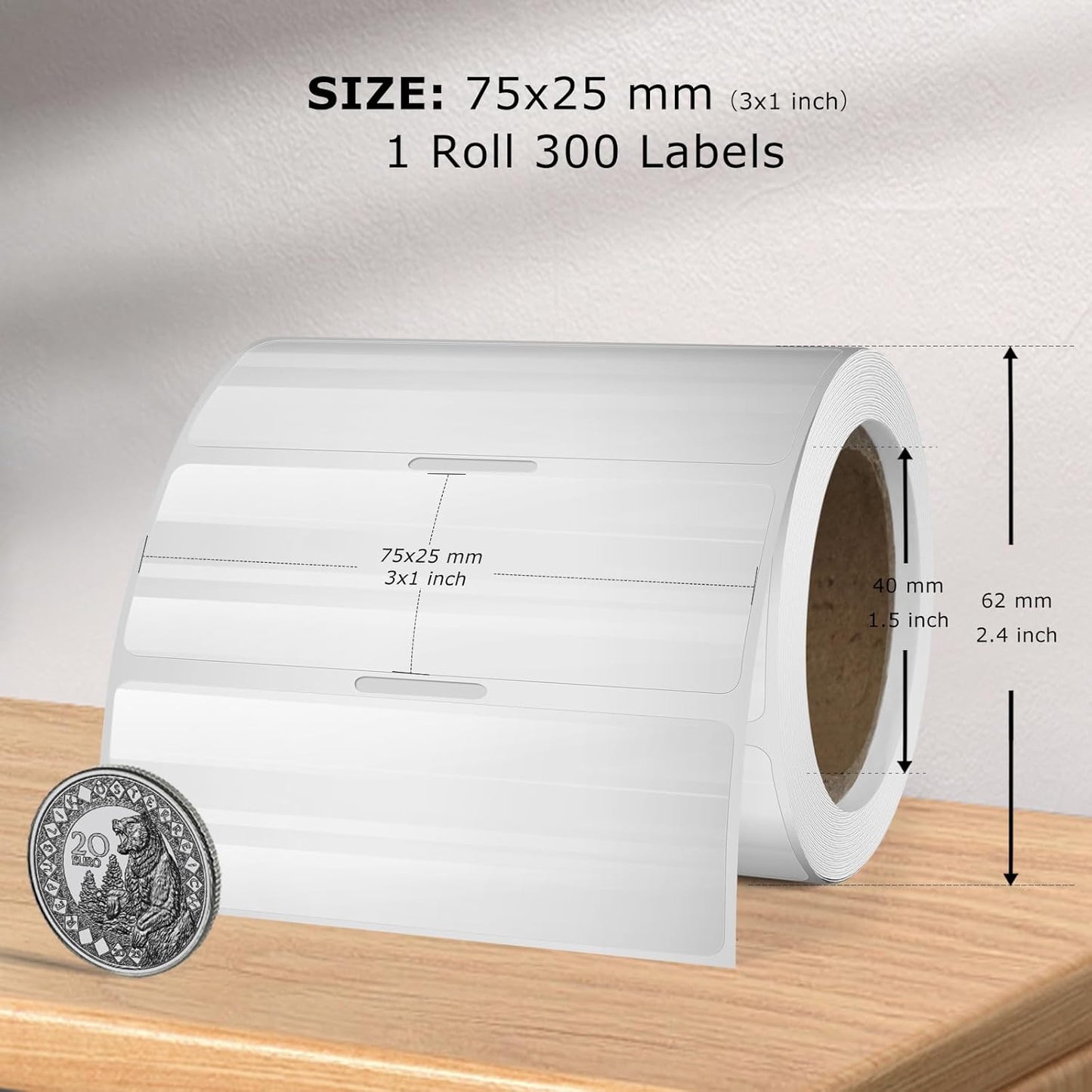 Transparent Thermal Labels 1 x 3 Inch Self-Adhesive Printer Clear Stickers Vinyl Waterproof Roll Decals Rectangle Postage Tags for Address Barcodes DIY Logo Business 300 PCS