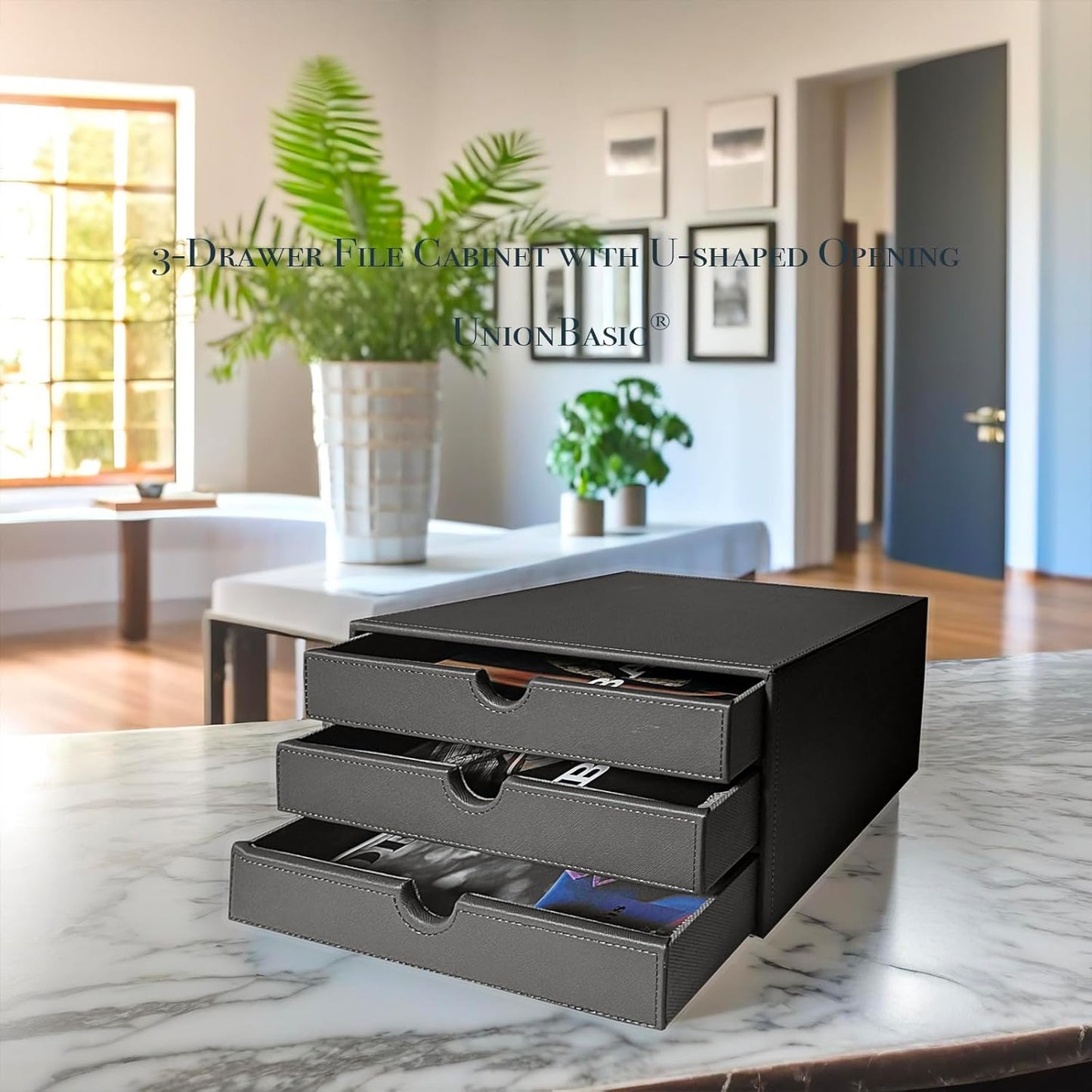 UnionBasic Document Organizer, 3-Drawer File Cabinet Document Storage Box, Office Desktop Filing Organizer, Elegent Grey