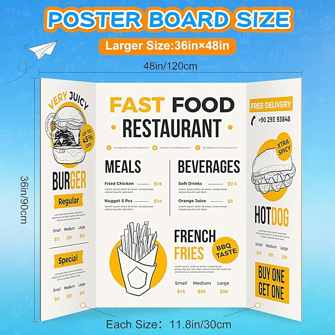 WinTS 6 Packs 36" x 48" Trifold Poster Board White TriFold Poster Boards Corrugated Presentation Board Large&Sturdy Foldable Poster Board for Presentations,School Projects,Science Fair