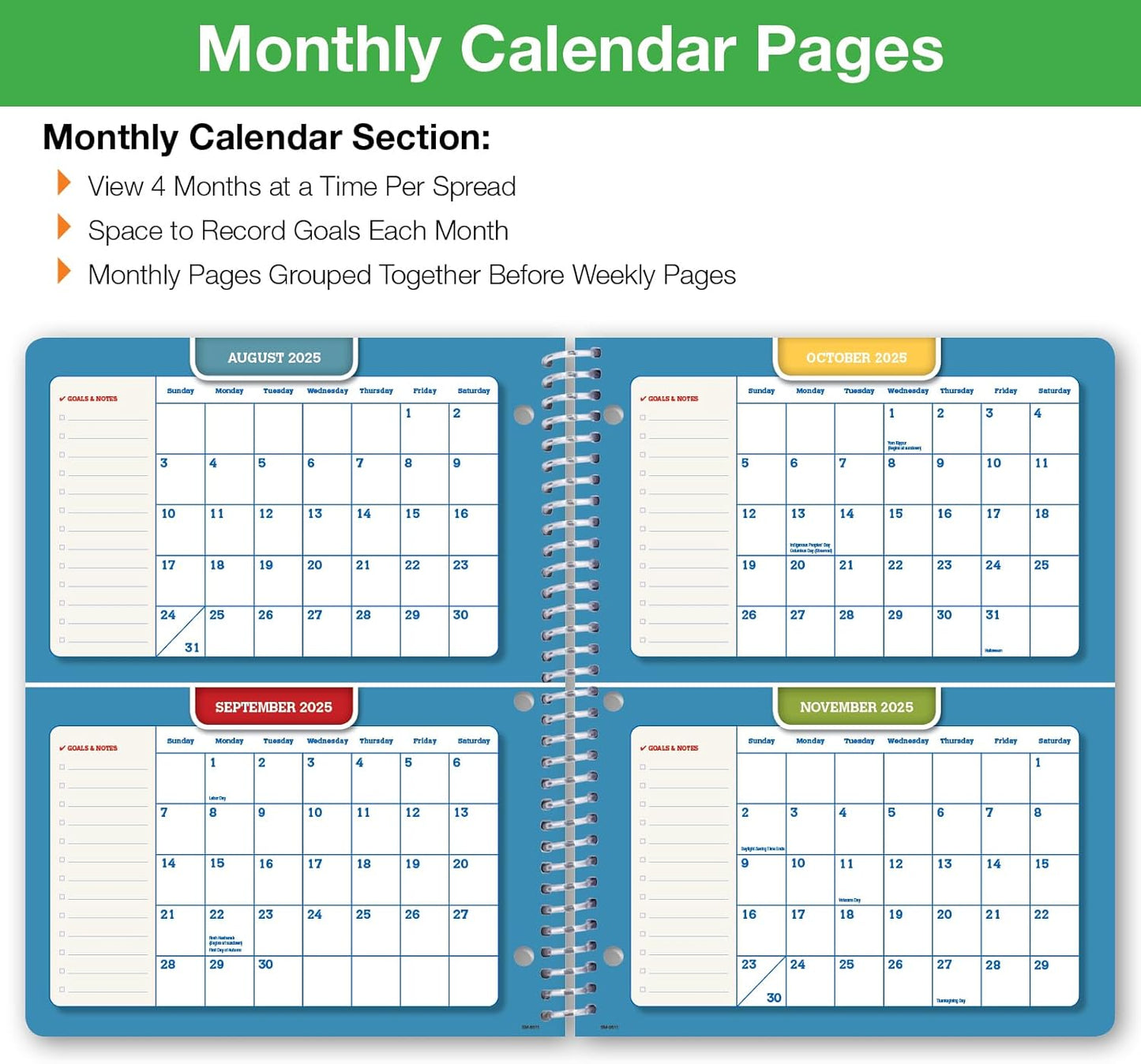 Global Datebooks Dated Middle School or High School Student Planner for Academic Year 2025-2026 Includes Ruler/Bookmark and Planning Stickers (Matrix Style - 8.5"x11" - Rainbow Silhouette)