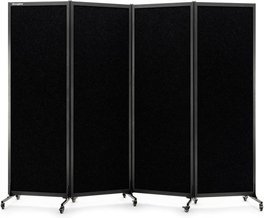 Upgrade Version Room Partition and Divider, Freestanding Rolling Dividers with Wheels,Office Privacy Screen Divider Wall,Classroom Felt Dividers,8'2"L* 6'7"H,4 Panel，Black
