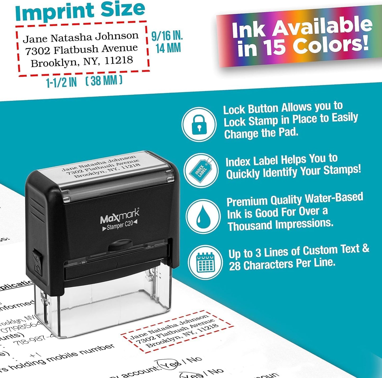 MaxMark Customized Signature Stamp - Small Size -Self-Inking Stamp Customized with Your Signature - Choose from 15 Ink Colors