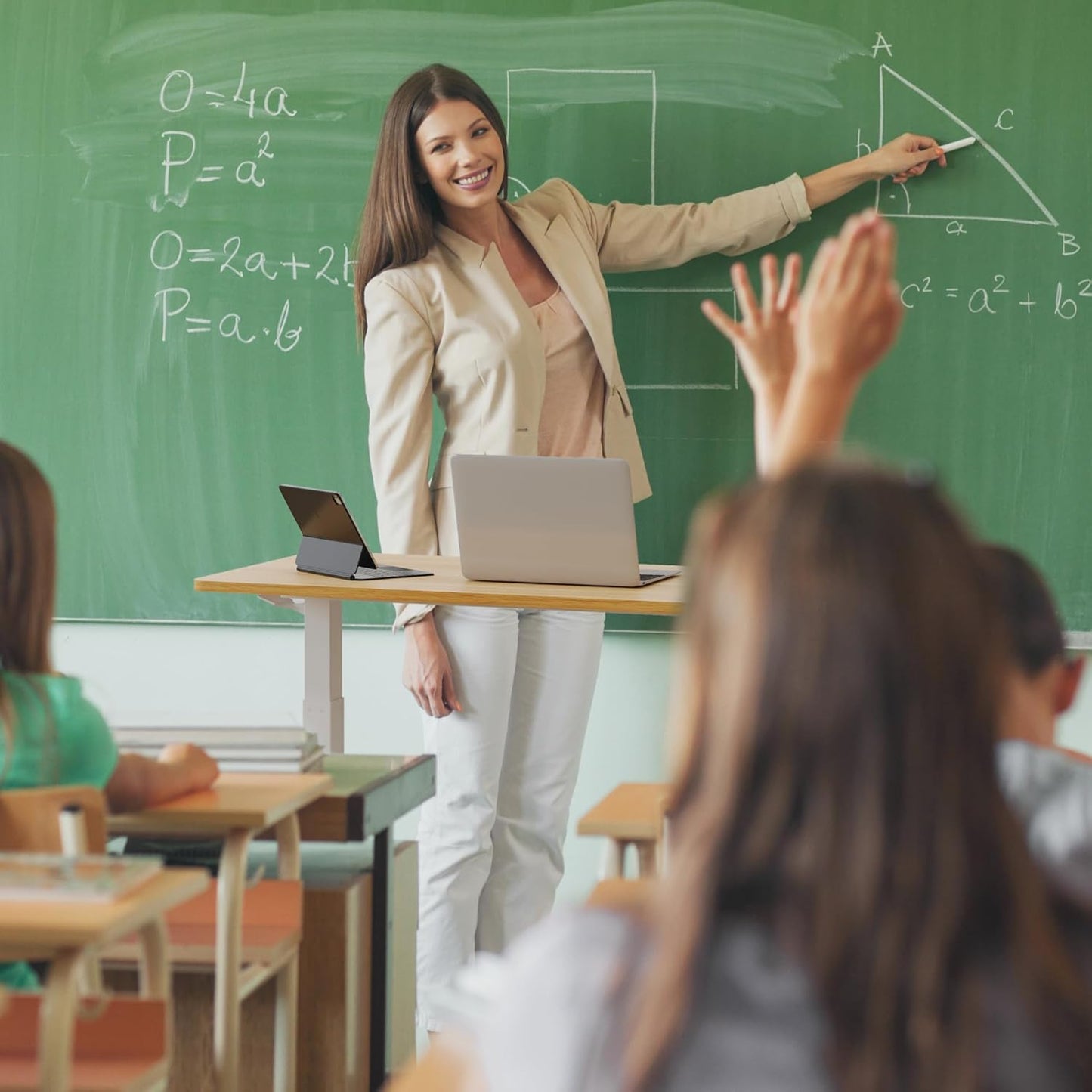 SANODESK Mobile Standing Desk with Hidden Wheels,Pneumatic Laptop Desk Rolling Computer Cart Movable Height Adjustable Small Sit Stand Desk for Home Office(31.5" W x 17.7" D,Maple)