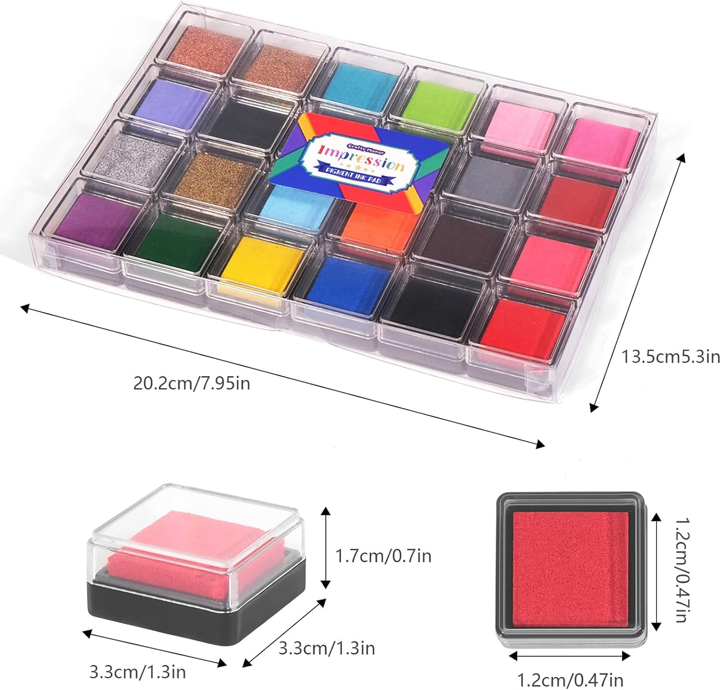 CraftyManor Mini 24 Color Pigment Ink Pads Set for Stamps, Fingerprint Ink Pad for Kids, Stamp Pad for Scrapbook Paper & Stamps for Classroom & Clothing Stamp & Letter Stamps, Archival