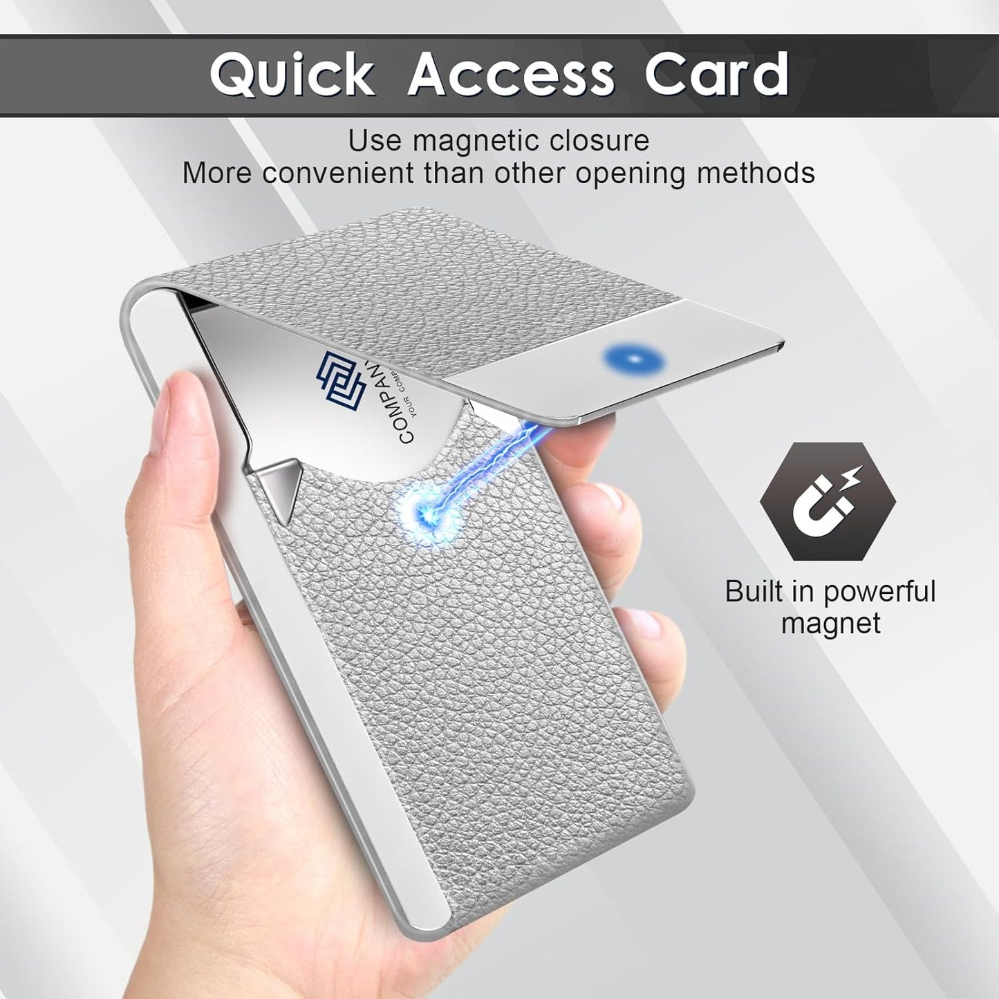 Business Card Holder with Ultra Slim Design, Business Card Case with Premium PU Leather, Suit Pocket Metal Card Holder for Women/Men, Magnetic Closure Quick Access Cards