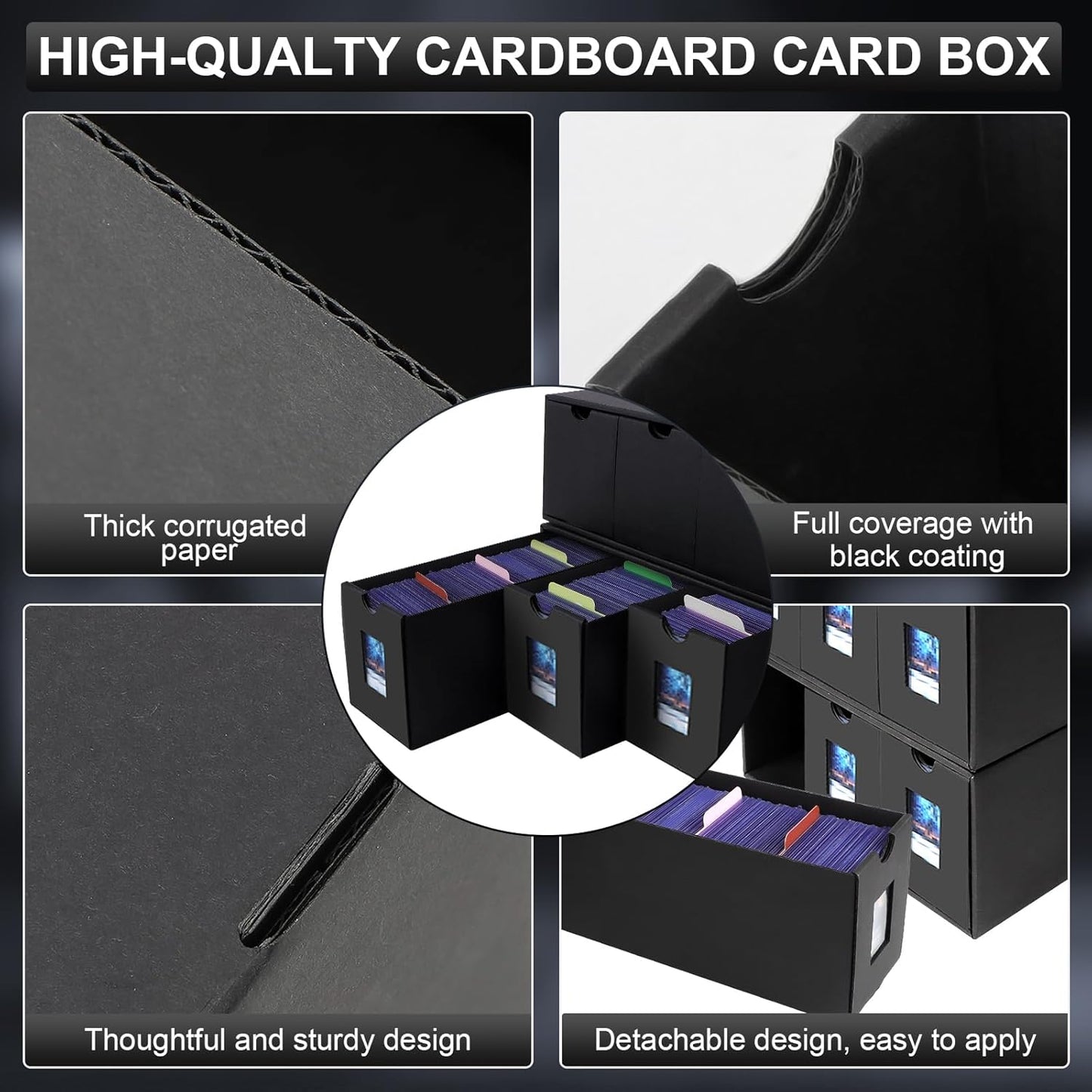 7200+ Card Storage Box, 1300+ Toploader Storage Box for Commander Display,with 48 Dividers, Labels & Tapes,Fit for TCG, PTCG, MTG