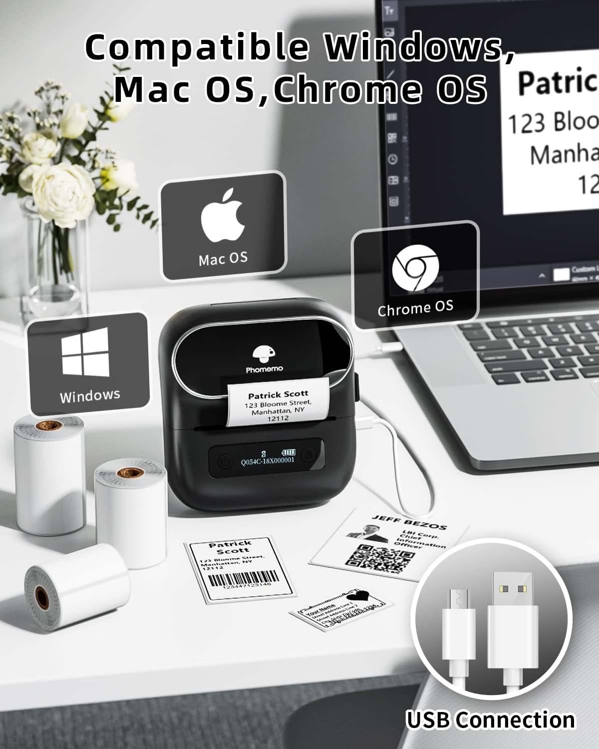 Phomemo M220 Label Makers, 3 Inch Portable Label Maker Machine with 3 Roll Labels, Wireless Thermal Label Printer for Address, Labeling, File Folder Label, Home Organizing