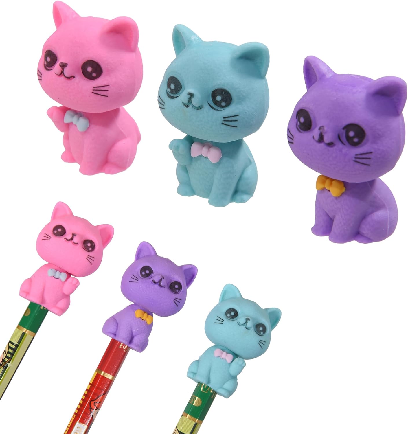 18Pcs Pencil Top Erasers for Kids, 3D Cute Cat Pencil Toppers, Bulk Fun Pencil Cap Easters for School Classroom Supplies Prize Gifts Party Favors
