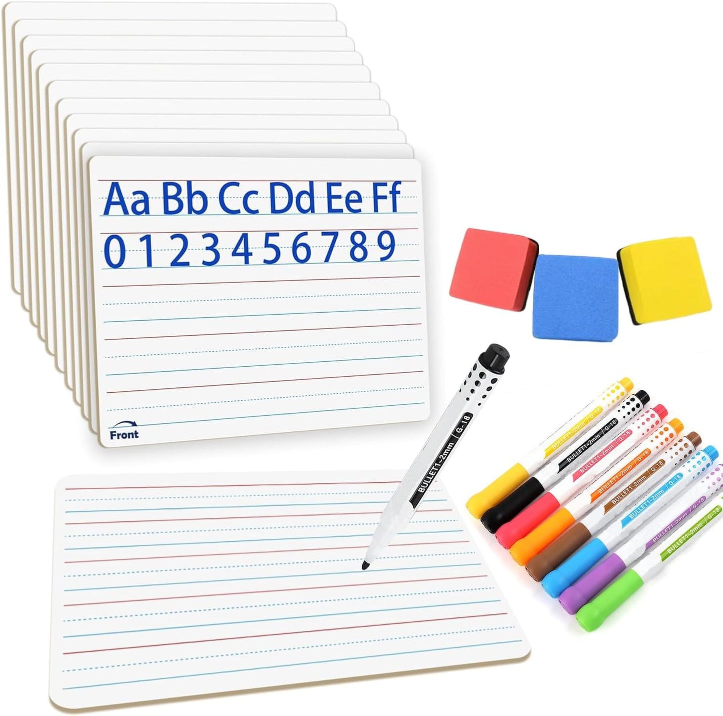 12PCS Dry Erase Boards,9"x12" Double Sided Small Whiteboards with Lines,Students,Education Teacher Classroom,Mini Portable Drawing Learning Lapboards with Colors Pens and Erasers.