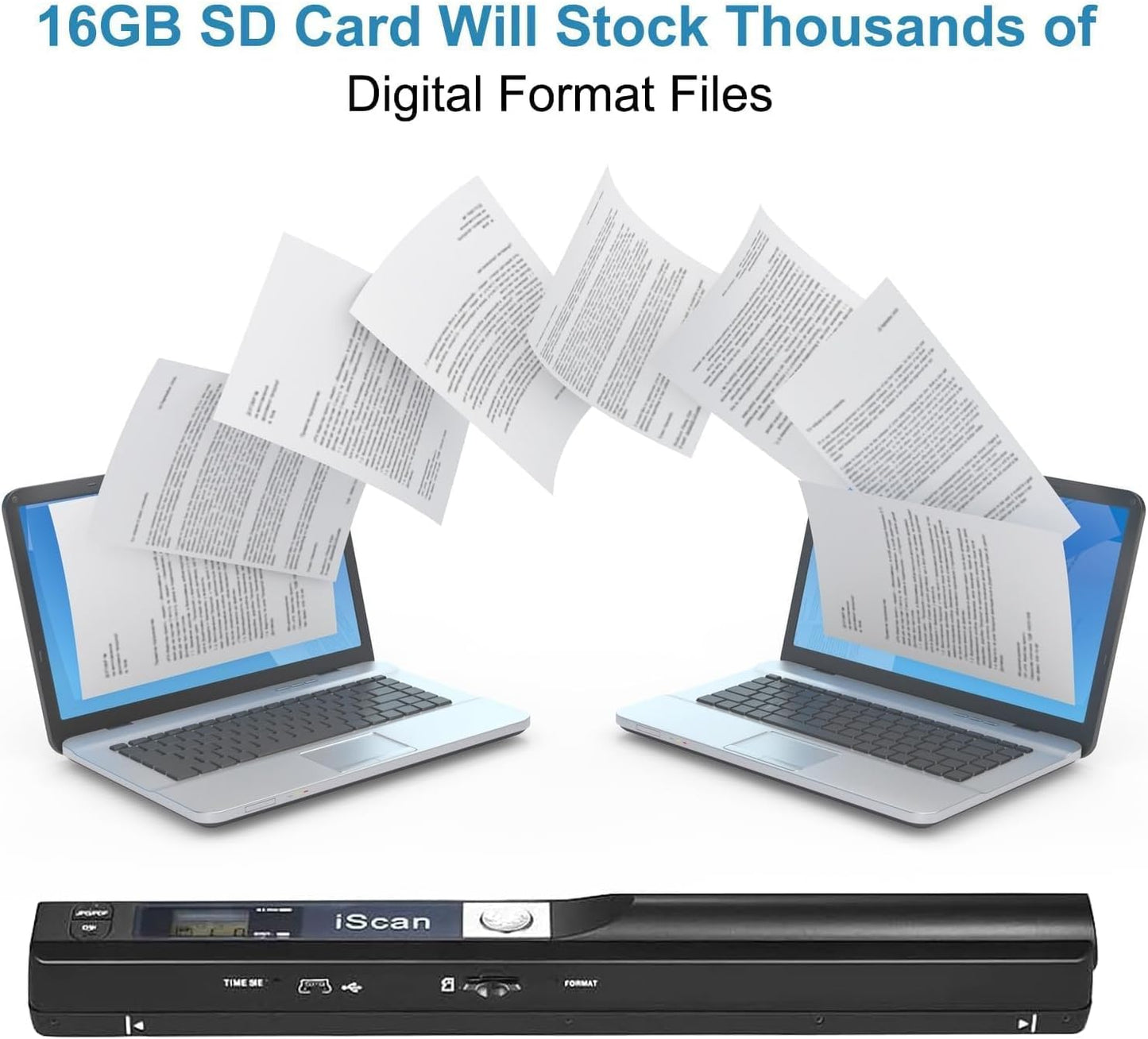 Portable Scanner, Photo Scanner for A4 Documents, Scanners for Computers, Document Scanner in 900 Dpi with 16G SD, Uploads Images to Computer Via USB Cable, Needn't Driver, JPG/PDF