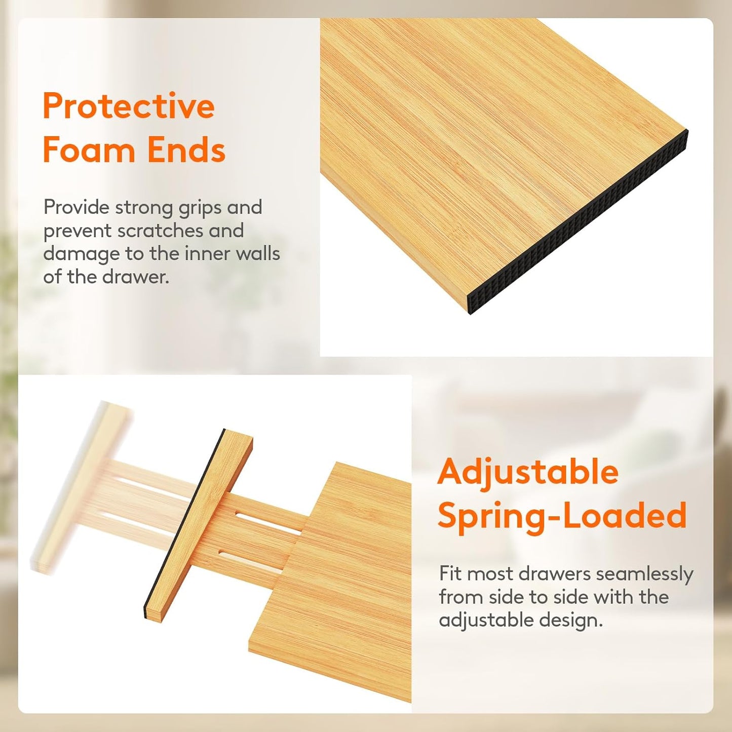 Lifewit 6 Pack Drawer Dividers Bamboo 6" High, 11-17" Adjustable Drawer Organizers for Clothes, Expandable Dresser Separators in Bedroom/Bathroom/Kitchen/Fridge/Office Organization and Storage