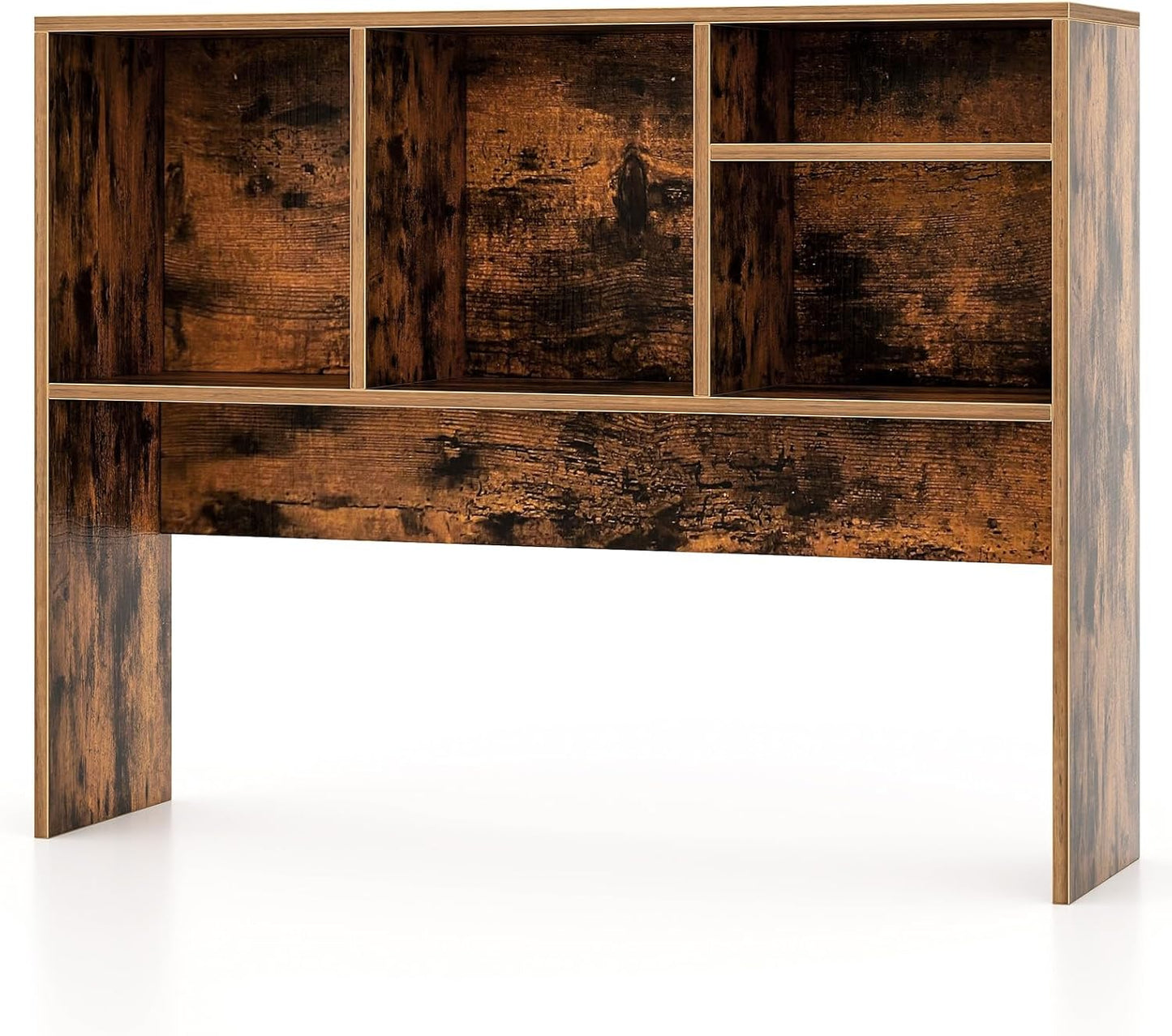 Desk Hutch, Desktop Shelf with 4 Shelves, Desk Bookshelf w/Anti-Toppling Devices, Wood Table Top Bookshelf Organizer, Small Desk Shelf for Study, Office, Dorm (Rustic Brown, 4 Shelves)