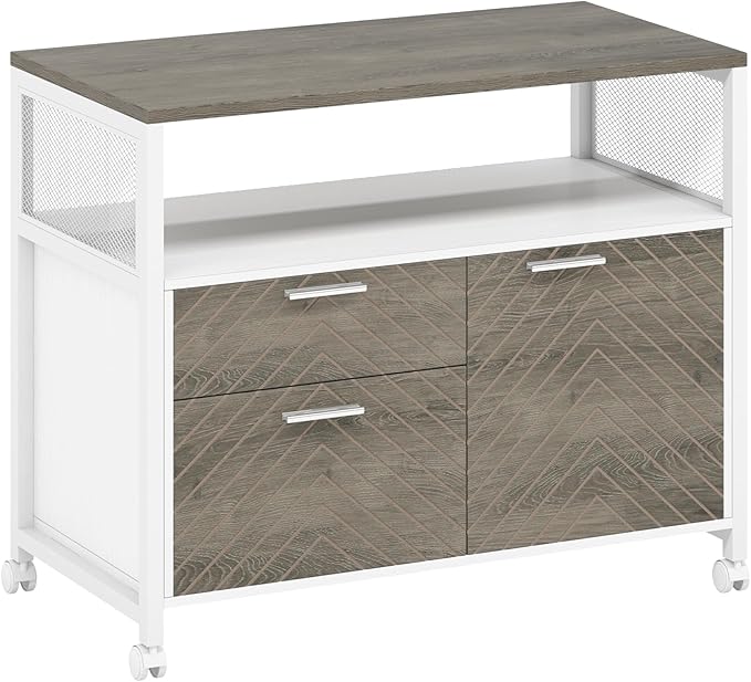 Tribesigns Modern File Cabinet with Drawers for Letter-Sized File and Door, Lockable lateral Filing Cabinet Printer Stand with Storage Shelves and with Rolling Caster for Home Office (Oak)