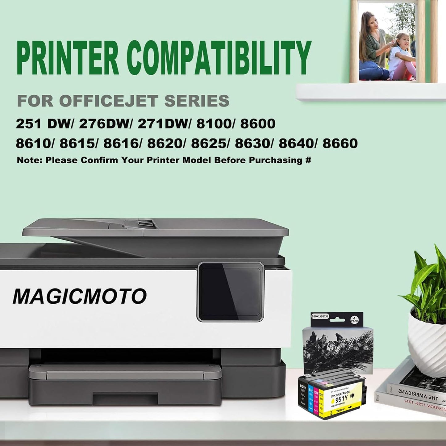 4 Pack 950XL 951XL Ink Cartridges Combo Pack Replacement for HP 950 951 Ink Cartridges for HP OfficeJet Pro 8100 8110 8600 8610 8615 8616 8620 8625 8630 8640 8660 251DW 276DW 271DW, (BK, C, M, Y)