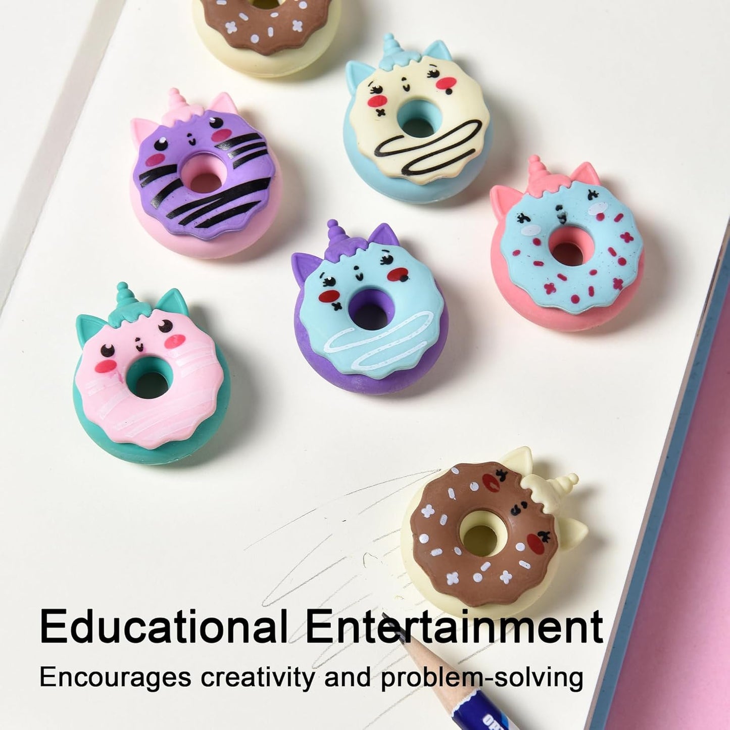 Donut Erasers for Kids Bulk, 24 Pieces 3D Cute Fun Monster Erasers for Party Favors Classroom Prizes