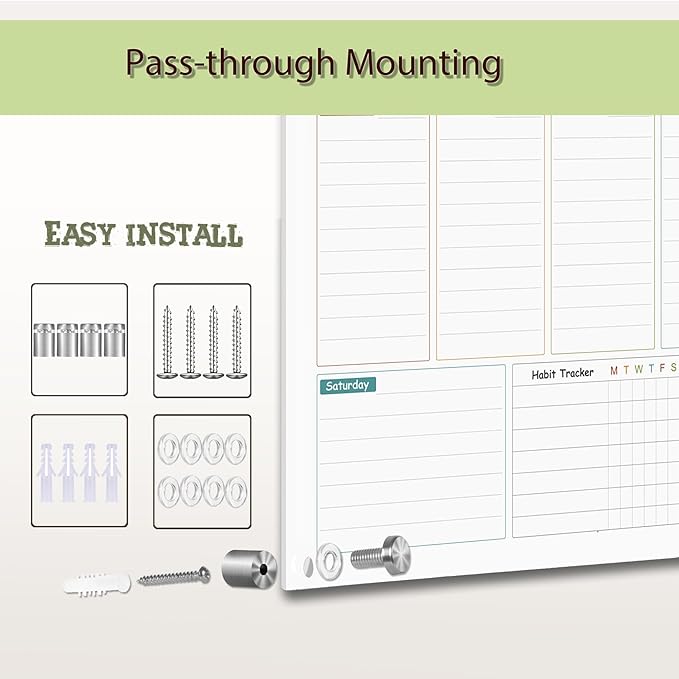 Glass Colorful Weekly Dry Erase Board for Wall,Weekly Planner Whiteboard for Wall 24"x18",Frameless Mounting,Medium Weekly Wall Calendar Dry Erase for Office/School/Home