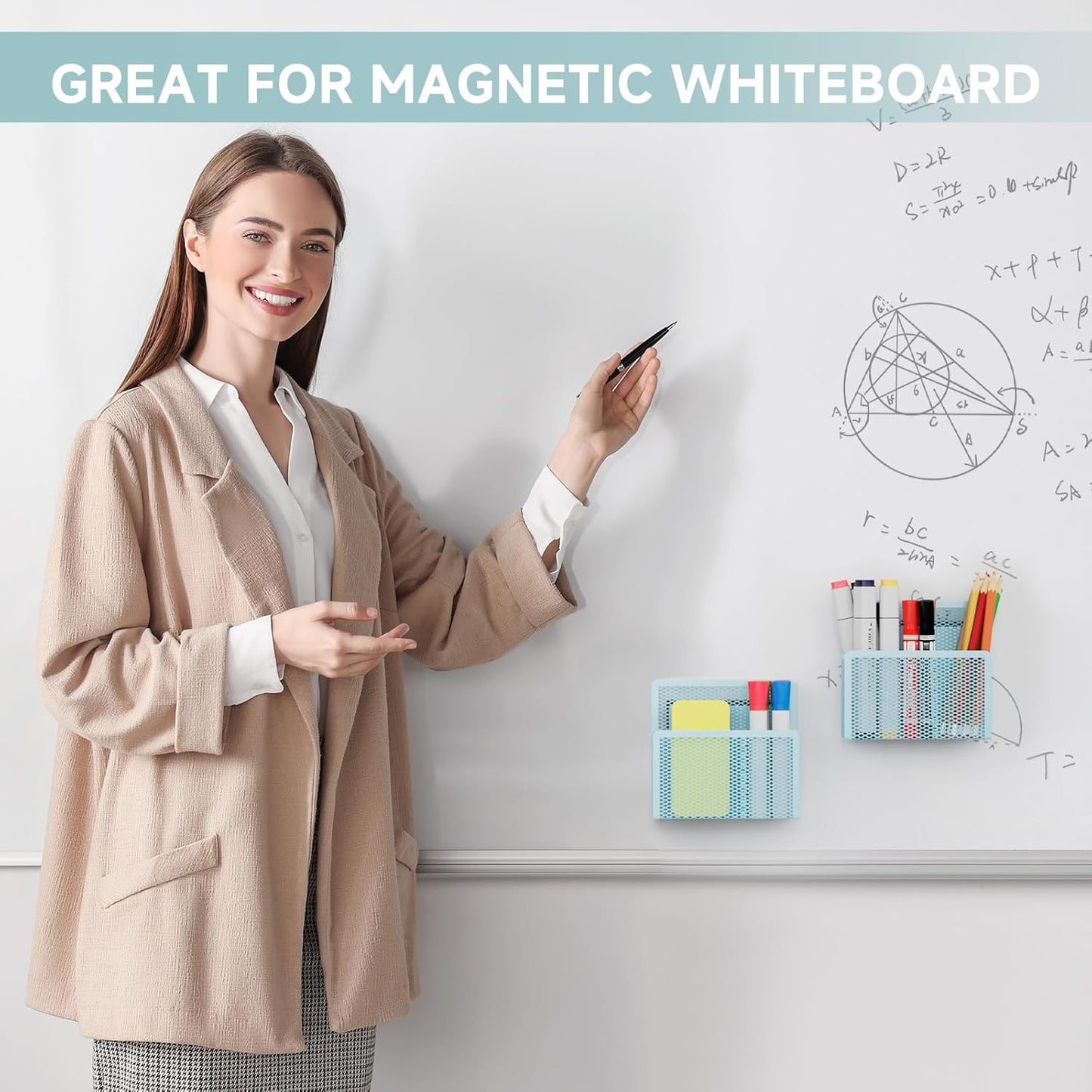 Magnetic Dry Erase Marker Holder, Mesh Pen Holder for Whiteboard，Magnet Pencil Organizer Storage for Refrigerator Locker Accessories Organizer for Home, School and Office(Blue)