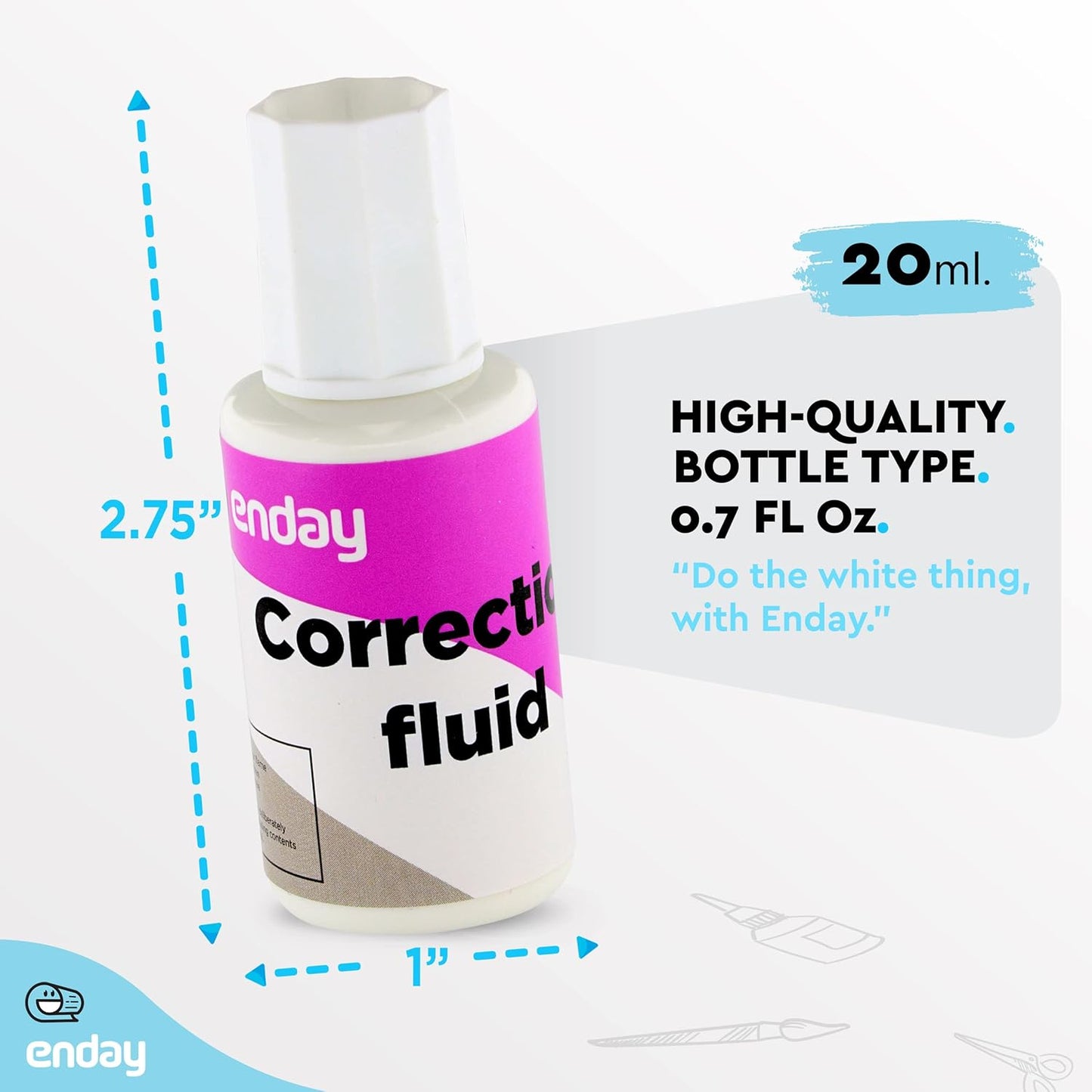 White Out Liquid Correction Fluid Pack of 4, White Fluid .7 fl. Oz. / 20 ml Multi-Purpose Smooth Wite Out Corrector for school, Office, and Home – by Enday