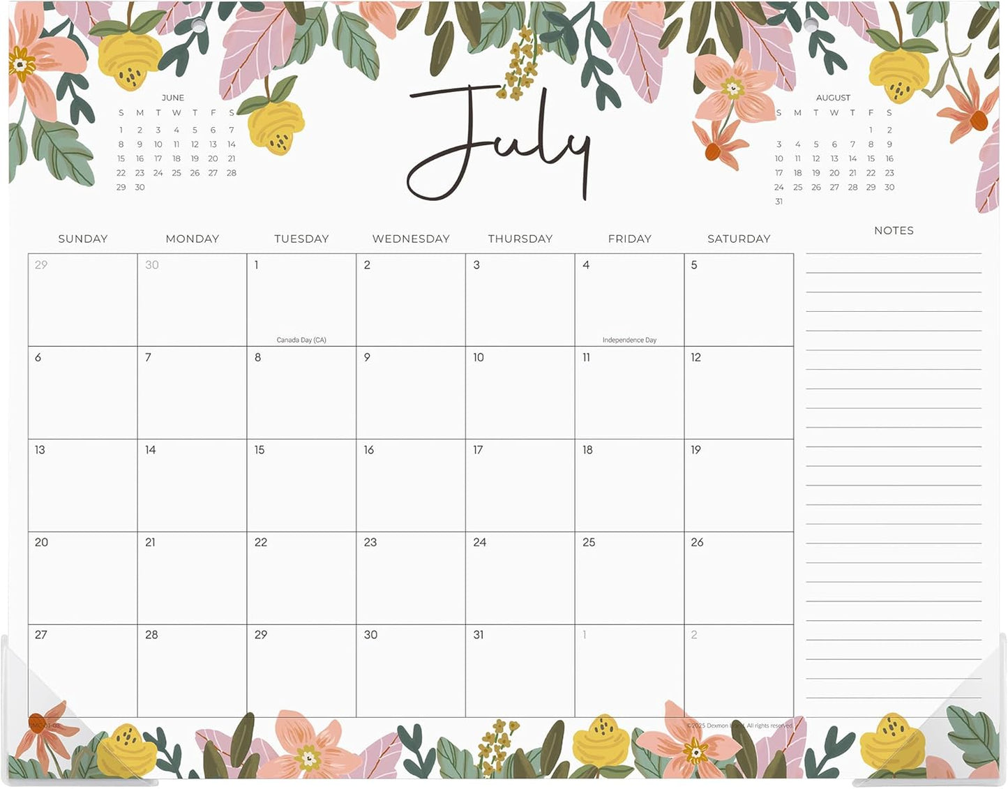 Desk Calendar 2025-2026, Dexmon Desk Pad Calendar 15 x 12 Inch 18 Months Runs From July 2025 to December 2026, Floral Design Calendar 2025 for Home School and Office