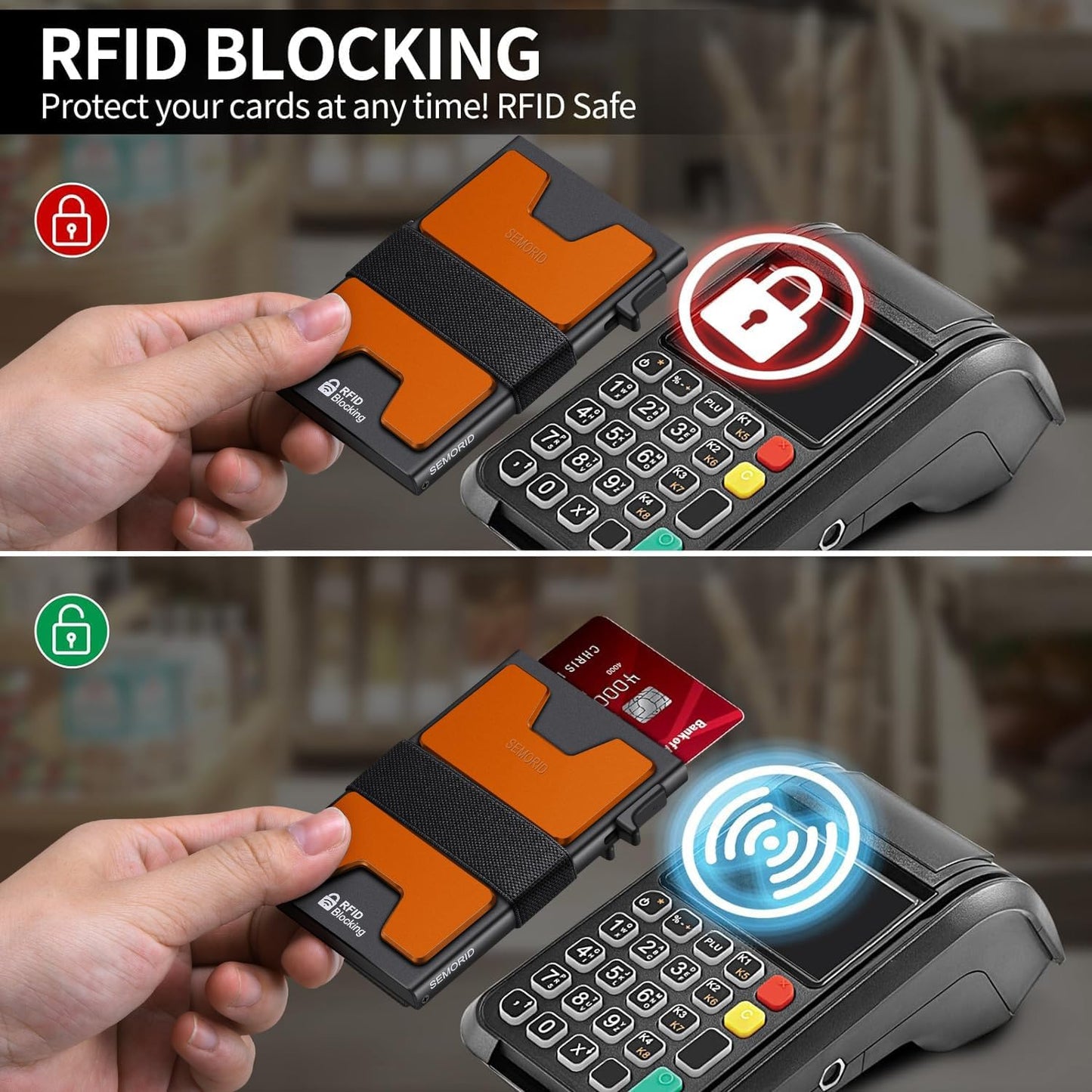 Slim Aluminum Card Holder Wallet for Men, Durable Expandable Backplate, RFID Blocking Minimalist Metal Pop Up Wallet, Holds 12+ Cards Plus Cash