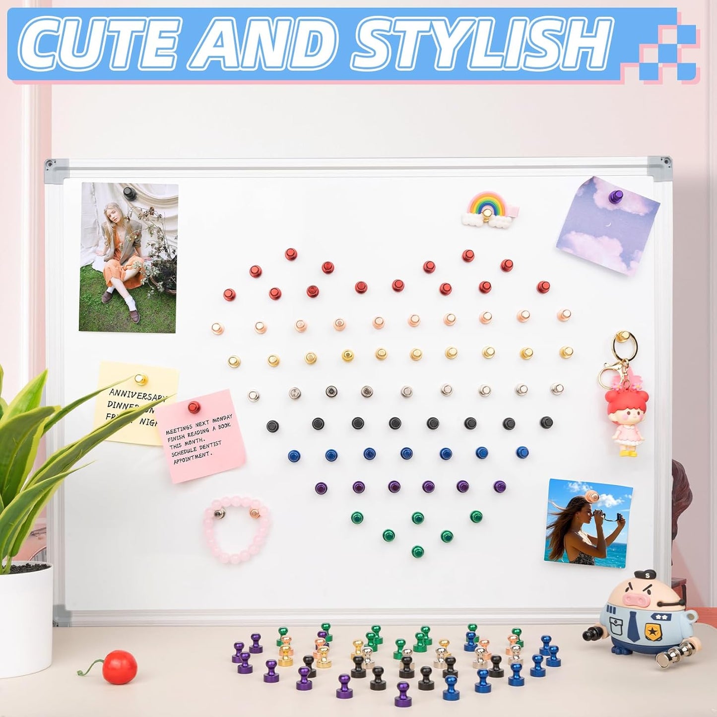 VNDUEEY 40 Pcs Refrigerator Magnets, Rose Gold Strong Magnet for Whiteboard, Fridge Magnet, Small Push Pin Magnets Office, Classroom, Map (Silver)