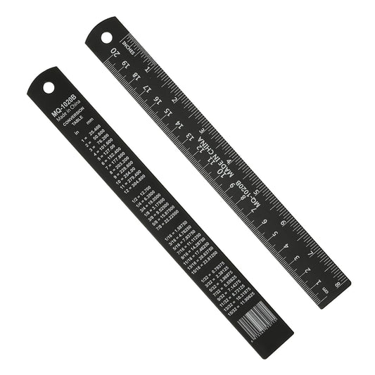 PATIKIL 20cm/8" Metal Ruler, 2 Pack Aluminum Alloy Rulers with Centimeters, Millimeters, Inches and Conversion Table Straight Edge Ruler for Writing Machinist Drafting, Black