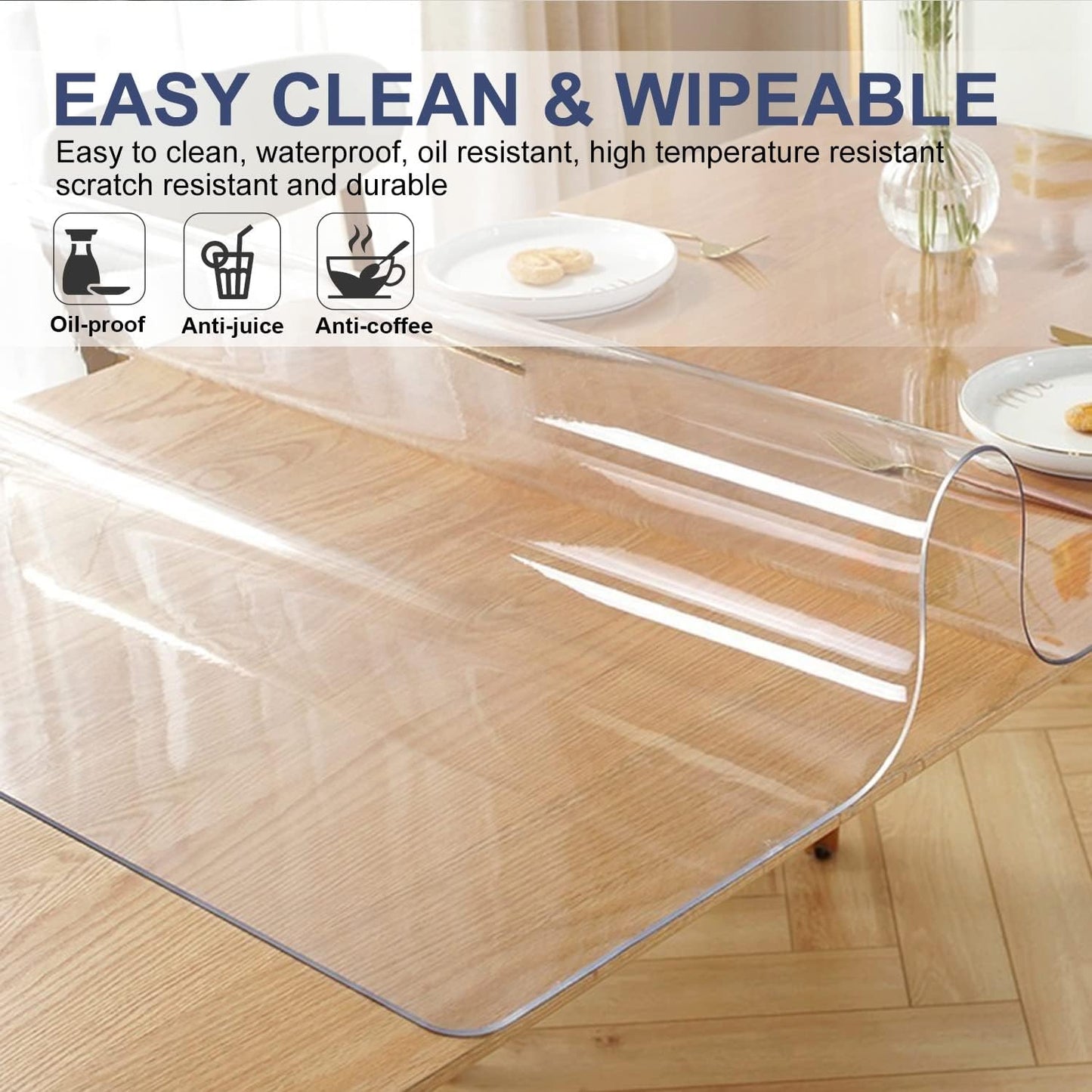 Clear Plastic Table Protector Rectangle Wipeable Heavy Duty Vinyl Massage Tablecloth Furniture PVC Protective Desktop Cover Waterproof Heat Resistant Long Dining Tabletop Protection Pad 42x120