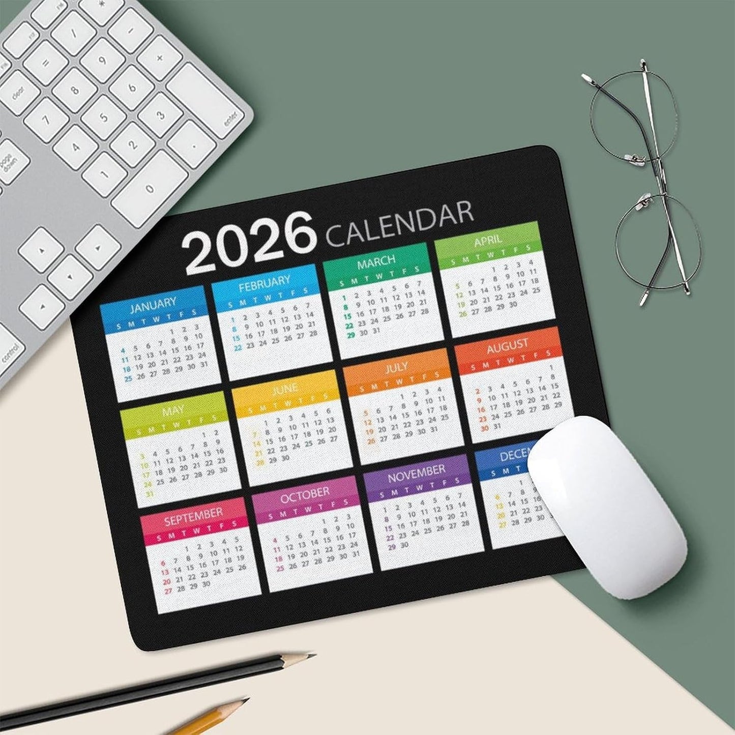 2026 Mouse Pad Calendar,Computer Mouse Pads Calendars Non-Slip Rubber Desk Mat Mousepad Gaming Office Keyboard Mat (9.45x7.87 in)