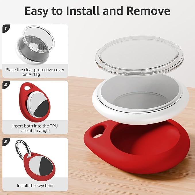 for AirTag Keychain Holder with Wire Cable, Secure Lock Case for Air tag, Compatible with AirTags, Key Ring Chain Luggage, for Airtag Accessories for GPS Item Finder Tracker, Red