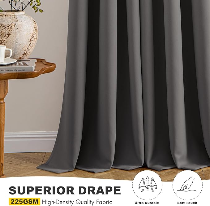 MIULEE Grey Blackout Curtains for Bedroom Living Room 72 Inches Long 2 Panels, Thermal Insulated Room Darkening Drapes Solid Grommet Top Noise Reduction Light Blocking Window Curtains W40 x L72 Inch