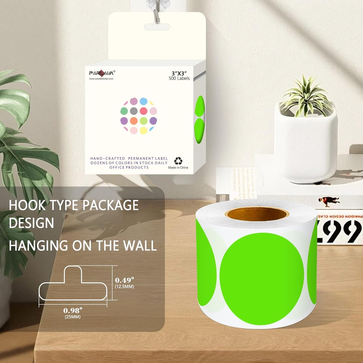 PARLAIM 3" Diameter Round Light Green Color Coding Sticker, 4 Rolls 2000PCS Circle Dot Label,Permanent for Inventory Box Labeling