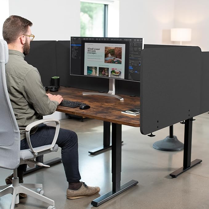 VIVO Clamp-on 24 x 24 inch Privacy Panel, Sound Absorbing Cubicle Desk Divider, Acoustic Partition, Dark Gray, PP-1-V024D