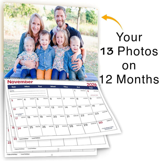 Custom Calendar 2026 for Home & Office - Print Your 13 Memories,Make Your Own Personalized Calendar Customized Christmas Gift &use your photo (Wall Calendar2, 5 Packs)