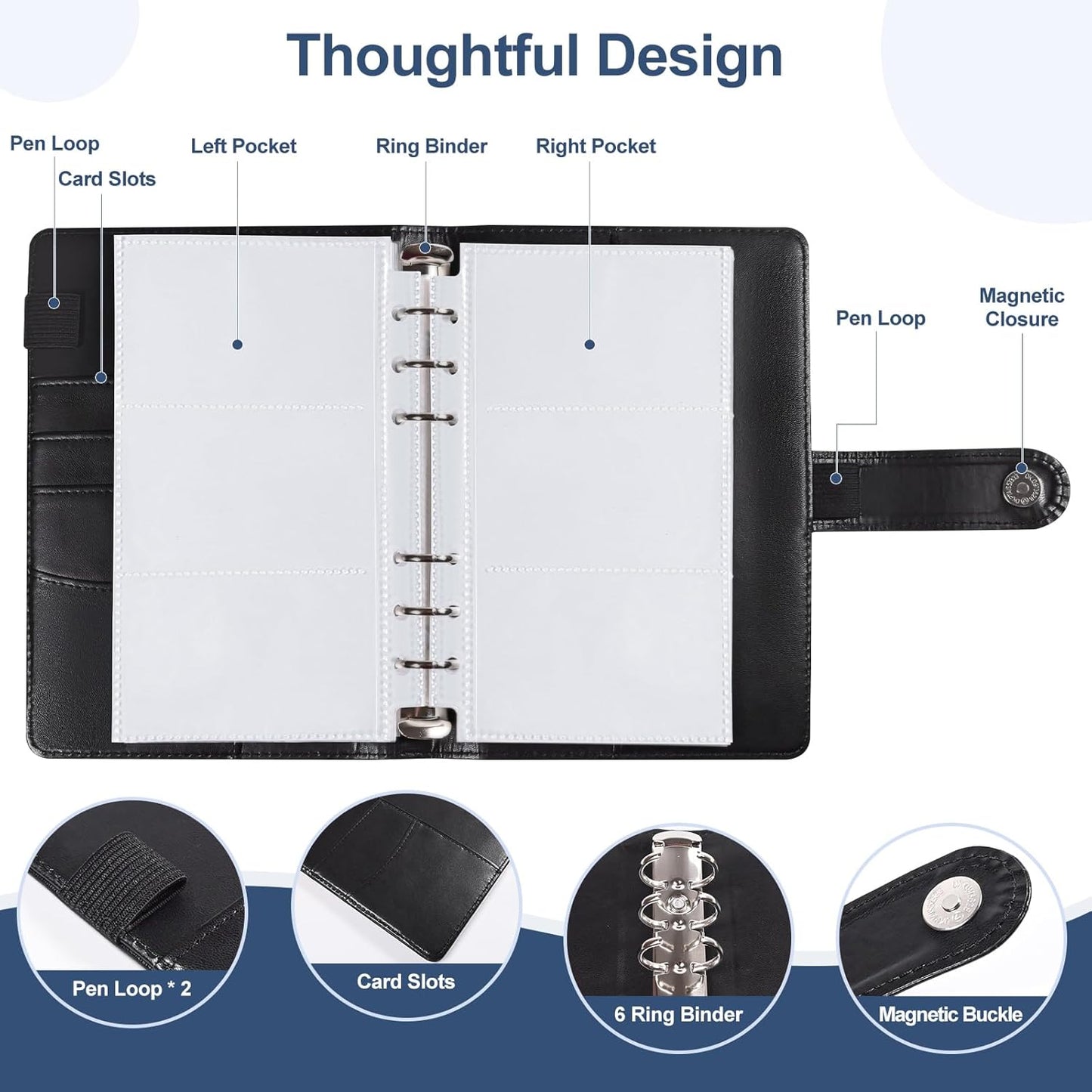 BYSTER Business Card Organizer, 40 Pack 240 Pockets Inner Refill Page Sleeves Business Card Holder Organizer, Professional PU Leather Business Card Book, Black