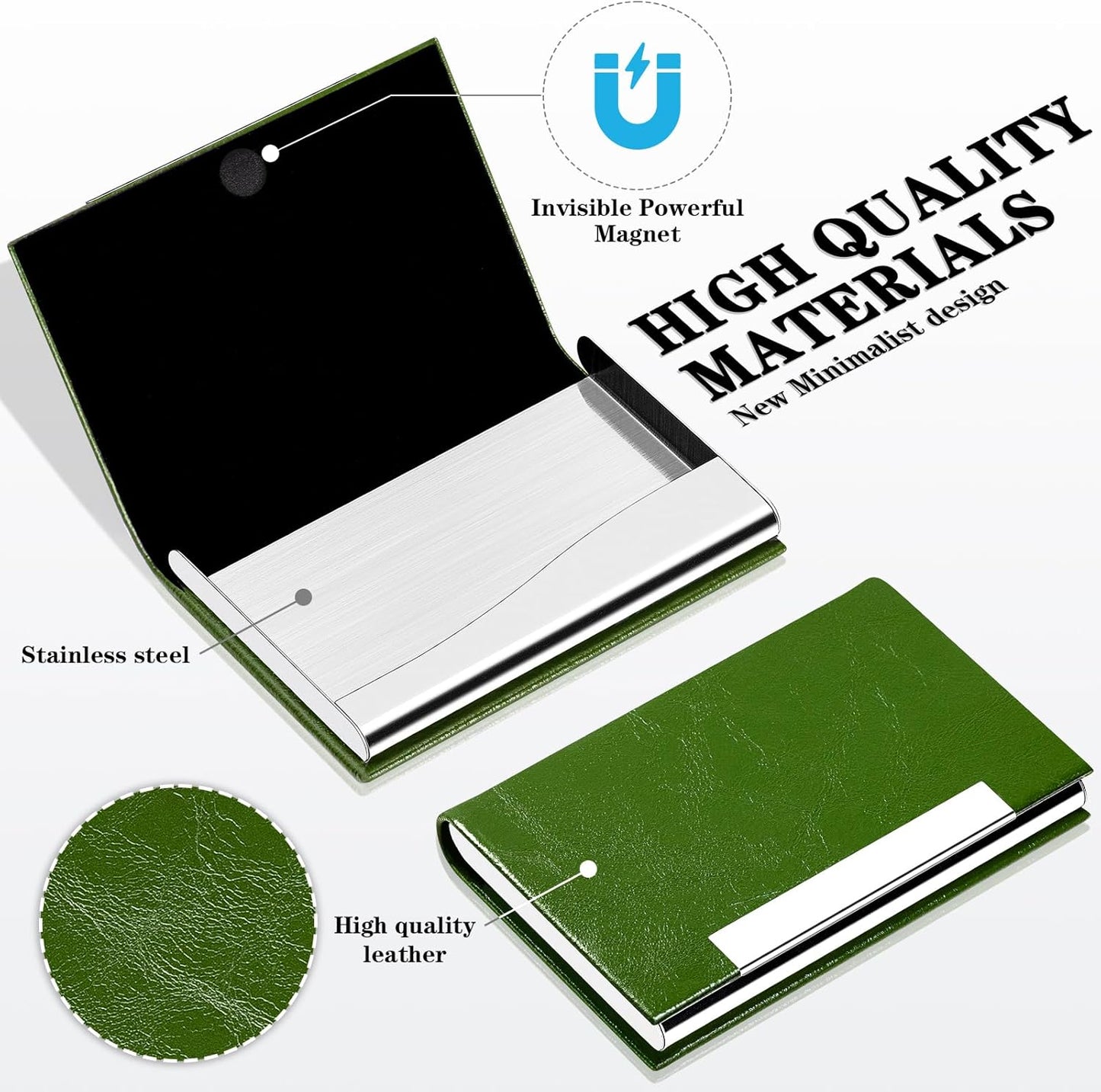 Padike Business Card Holder, Business Card Case Professional PU Leather & Stainless Steel Multi Card Case,Business Card Holder Wallet Credit Card ID Case/Holder for Men & Women. (V-Green)