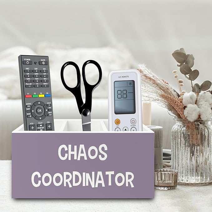 Chaos Coordinator Purple Pen Pencil Holder Organizer for Desk, Thank You Gifts for Women Men Coworkers Boss Leader Manager, Appreciation Gifts Wooden Box Sign for Office Tabletop Decorations