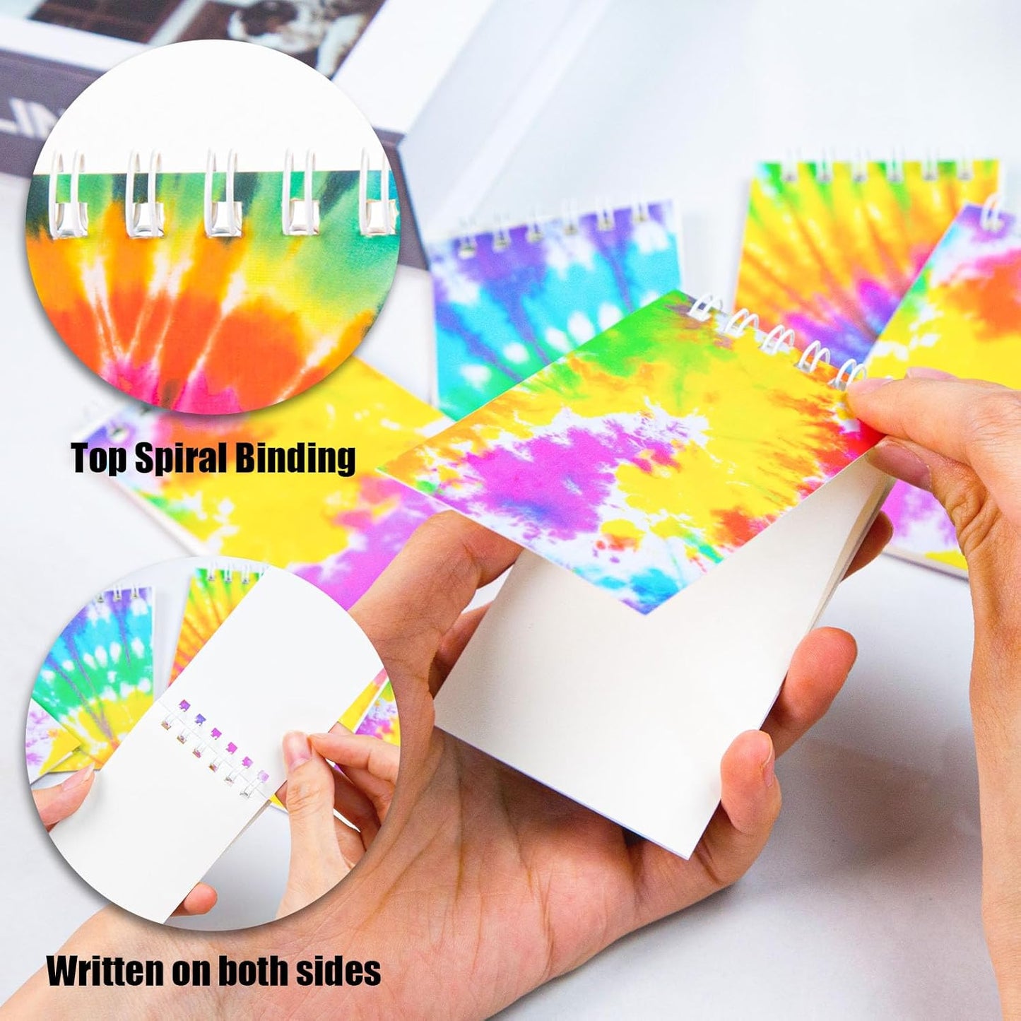 Koogel 24PCS Small Spiral Notebook, Blank Mini Pocket Journal Notebook for Kids Back to School, Tie Dye Style Journal Mini Memo Pads for Tie Dye Birthday Pastel Art Party Favors Gift Supplies