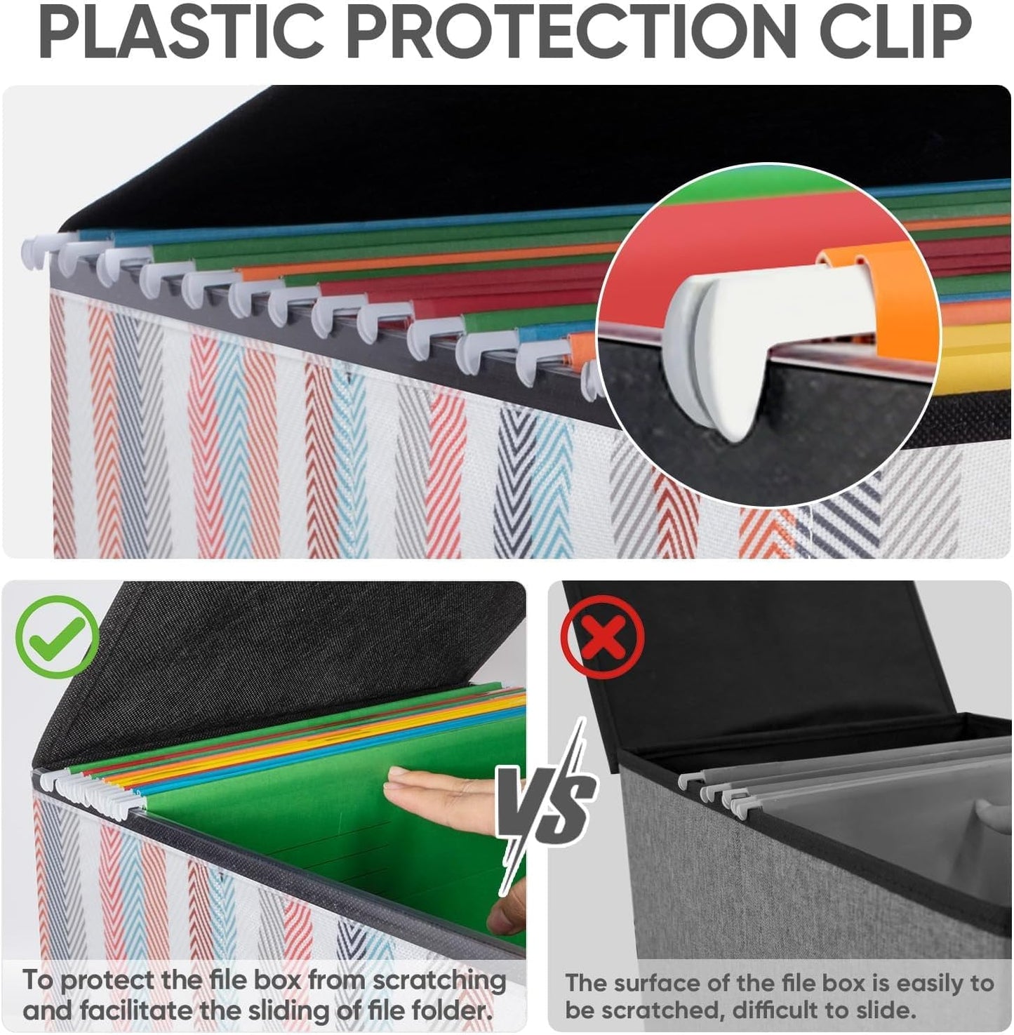 BALEINE File Organizer Box with Lid, Collapsible File Folder Organizer with Plastic Slide, Hanging File Folder Box for Office Document Storage (1 Pack, Color Stripe)