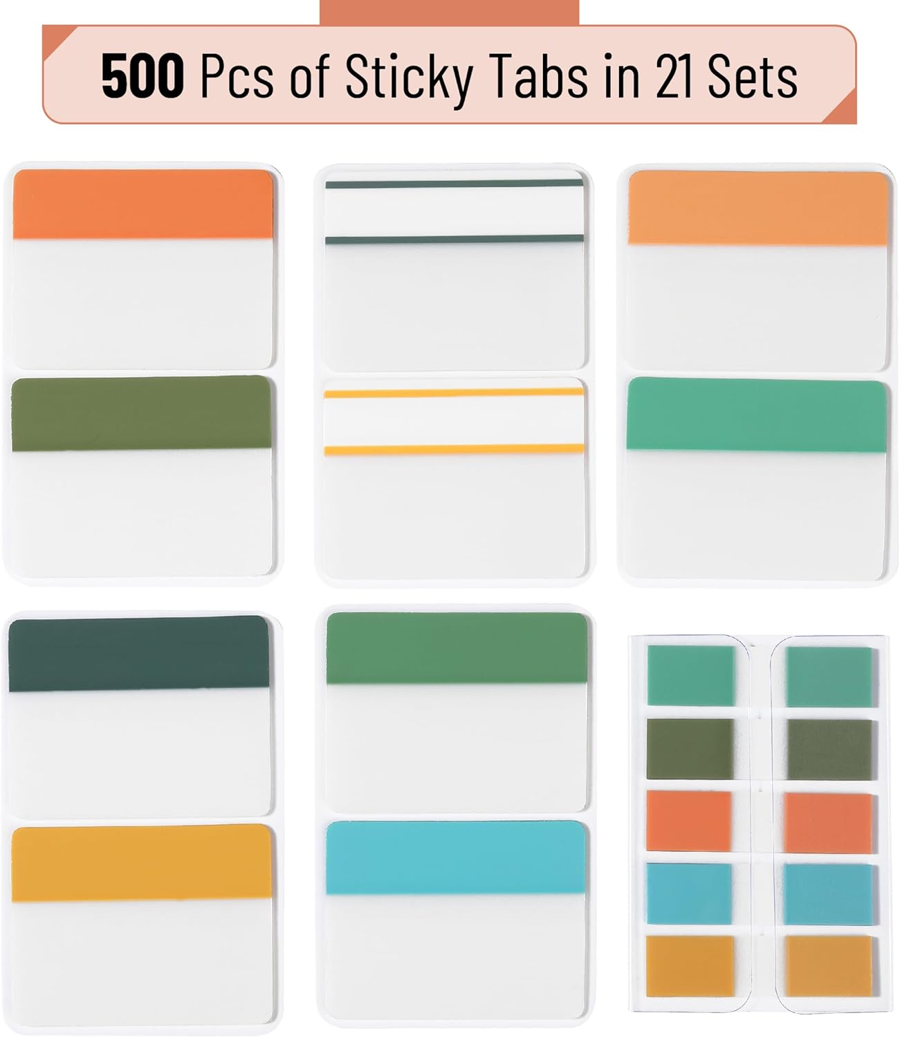 Mr. Pen- Sticky Index Tabs, 500 Pcs, 21 Sets, Colorful Sticky Tabs for Notebooks, Page Markers, Page Tabs for Binders, Page Tabs Sticky Tabs for Books, Notebook Tabs, Book Sticky Tabs for Notebooks