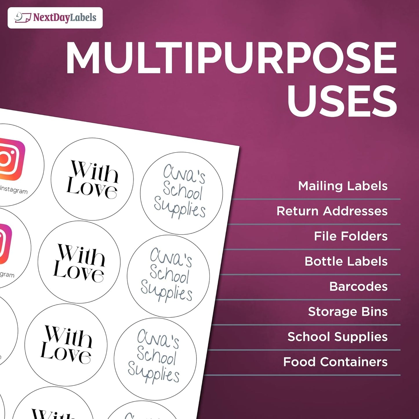 NextDayLabels 2.5 Inch Round Stickers for Printer - Matte White Blank Laser/Inkjet Printable Circles - 1000 Sheets, 12 Per Sheet, 12000 Labels