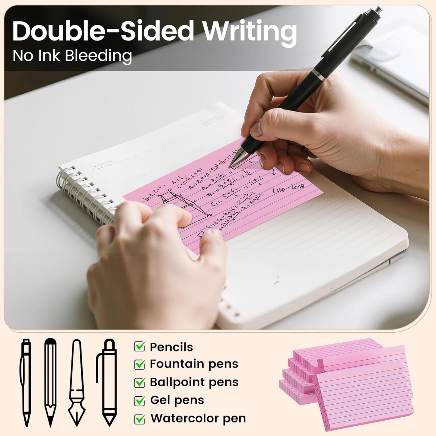 Index Cards 3x5 Inch, 300sheets, Flash Cards,Ruled Lined Pink Note Cards Paper For Studying, Schools Supplies, College, Office And Home Organization, Note Taking Supplies