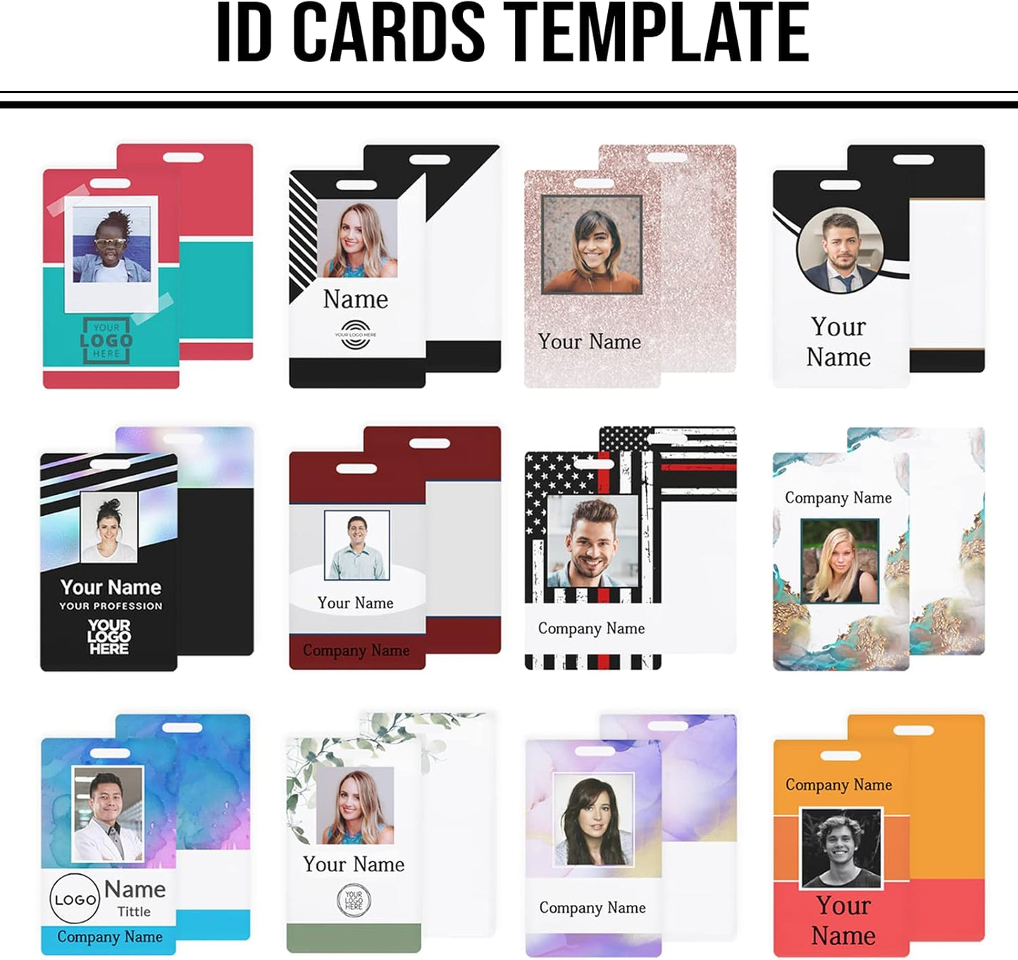 Custom Id Badge, Personalized Employee Photo Identification Card with Lanyard, Durable ID Card for Office Worker Doctor Nurse Student-Vertical-Template12