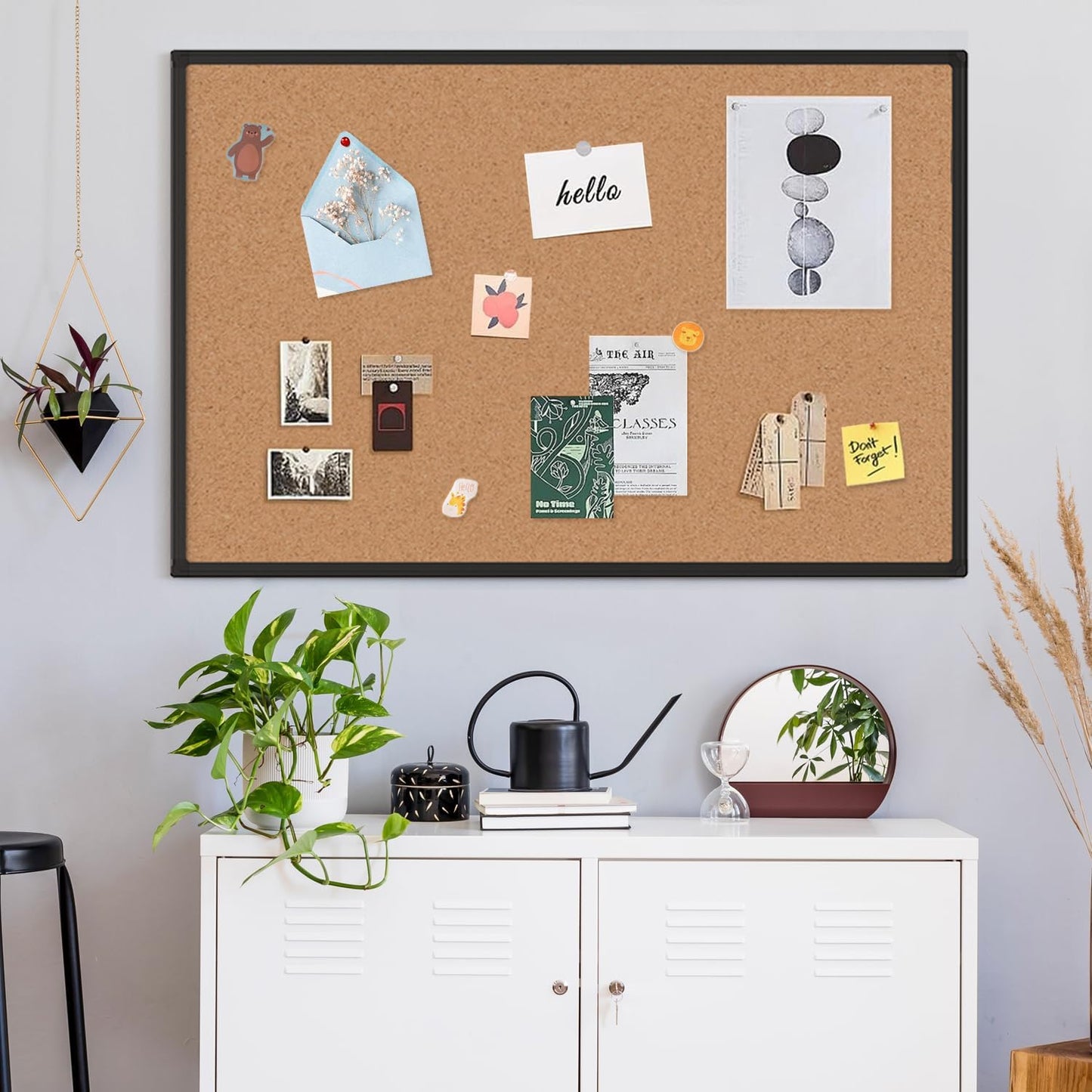 Board2by Cork Board Bulletin Board 48" x 36", Black Aluminium Framed 4x3 Corkboard, Office Board for Wall Cork, Large Wall Mounted Notice Pin Board with 18 Push Pins for School, Home & Office